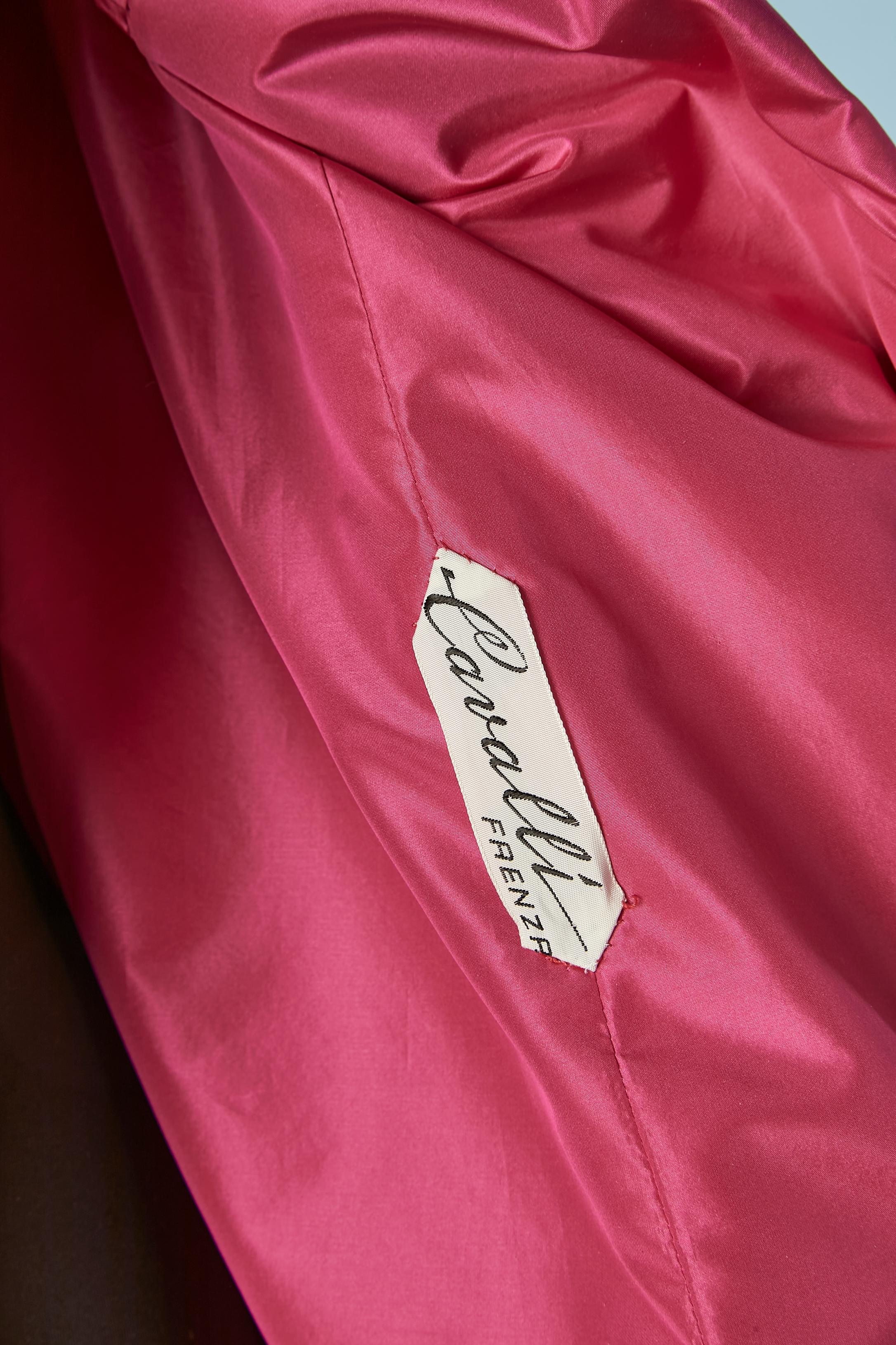 Fushia satin evening jacket with rhinestone button Cavalli Faenza Circa 1960's  For Sale 4
