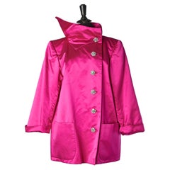 Vintage Fushia satin evening jacket with rhinestone button Cavalli Faenza Circa 1960's 