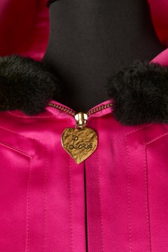 Fushia satin parka with Nutria furs lining and hood Yves Saint Laurent Fourrures