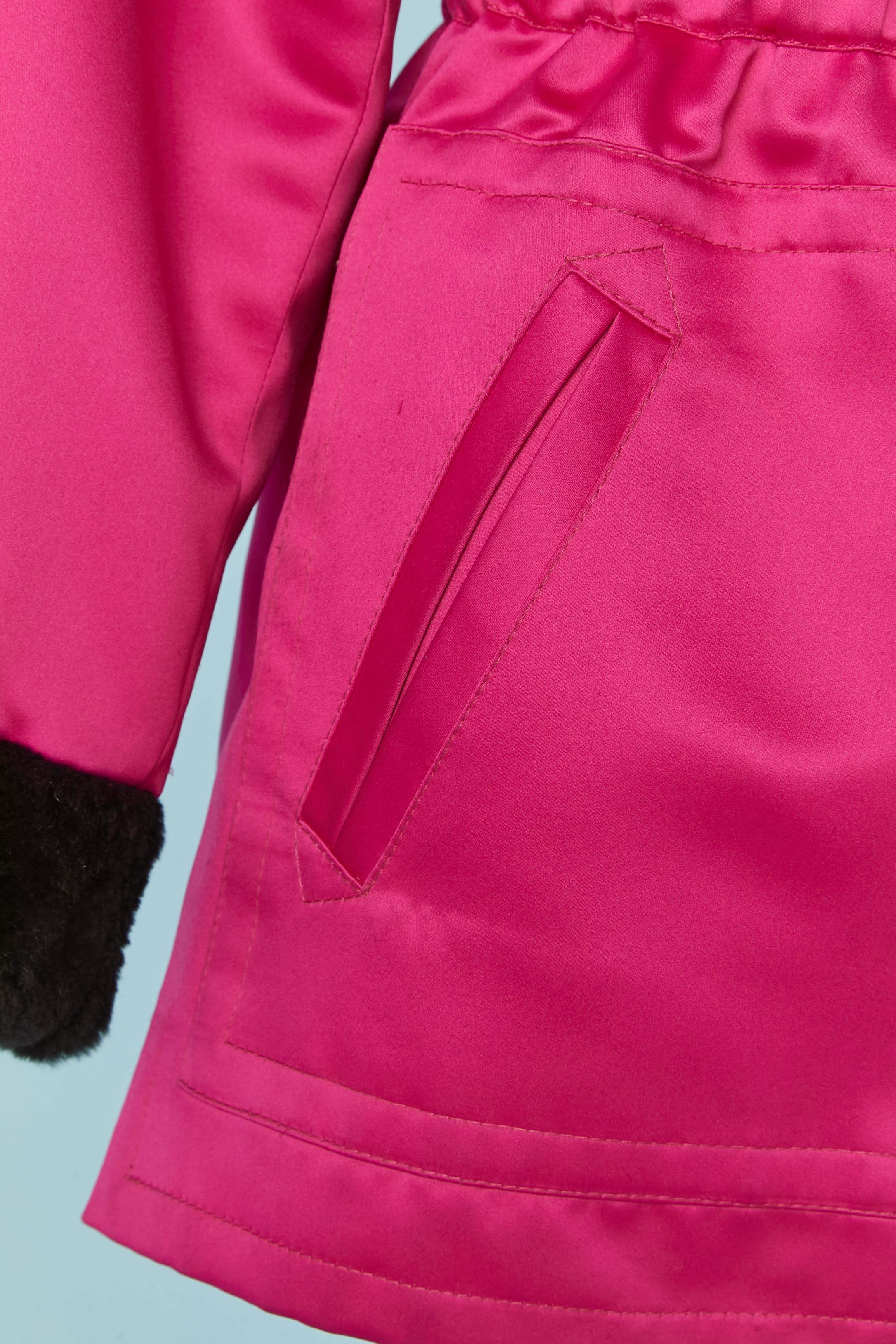 Red Fushia satin parka with Nutria furs lining and hood Yves Saint Laurent Fourrures For Sale