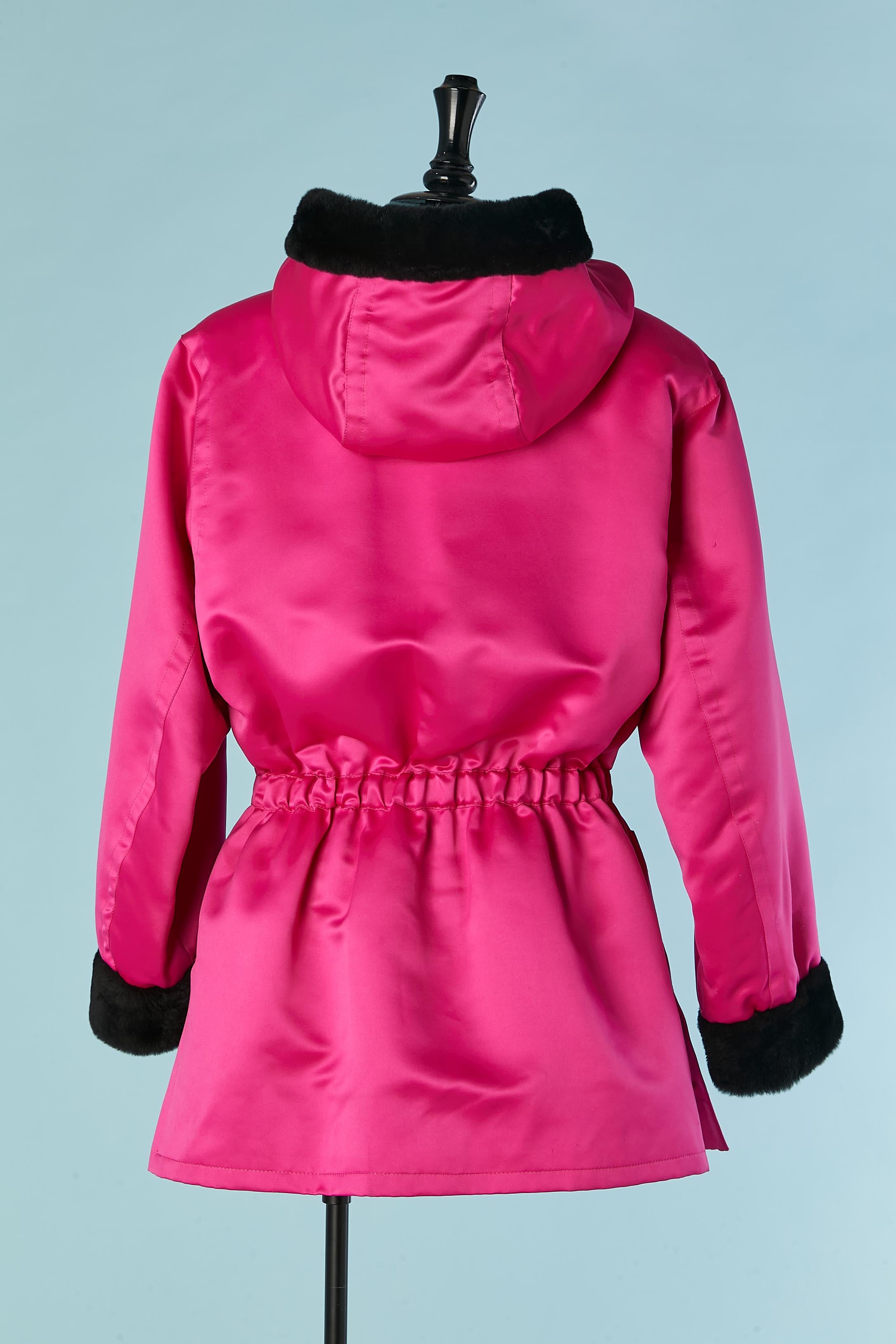 Fushia satin parka with Nutria furs lining and hood Yves Saint Laurent Fourrures For Sale 1