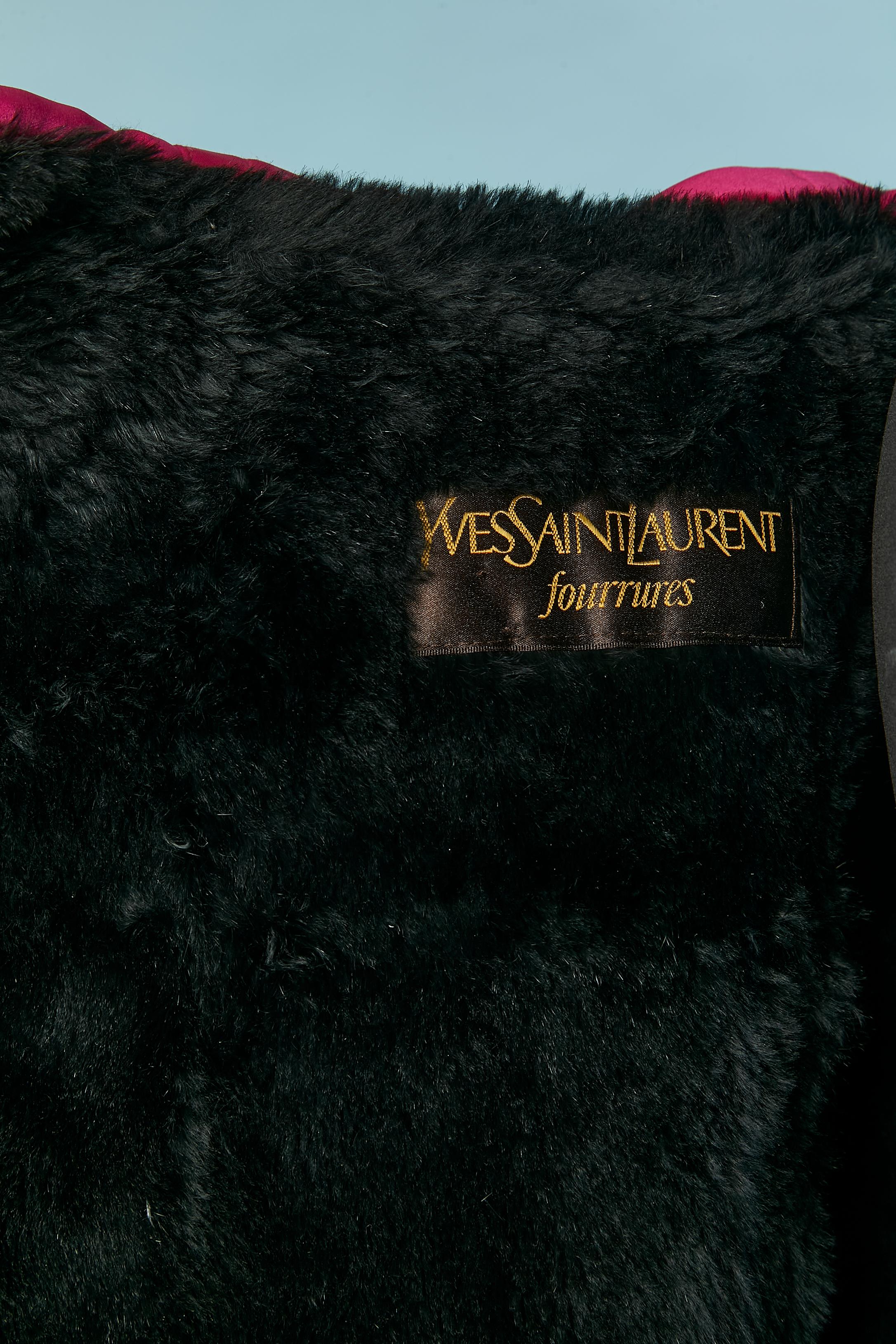 Fushia satin parka with Nutria furs lining and hood Yves Saint Laurent Fourrures For Sale 2