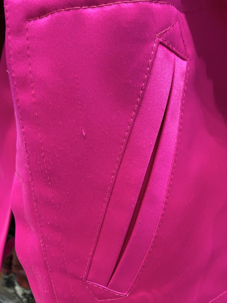 Fushia satin parka with Nutria furs lining and hood Yves Saint Laurent Fourrures For Sale 3