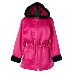 Vintage Fushia satin parka with Nutria furs lining and hood Yves Saint Laurent Fourrures