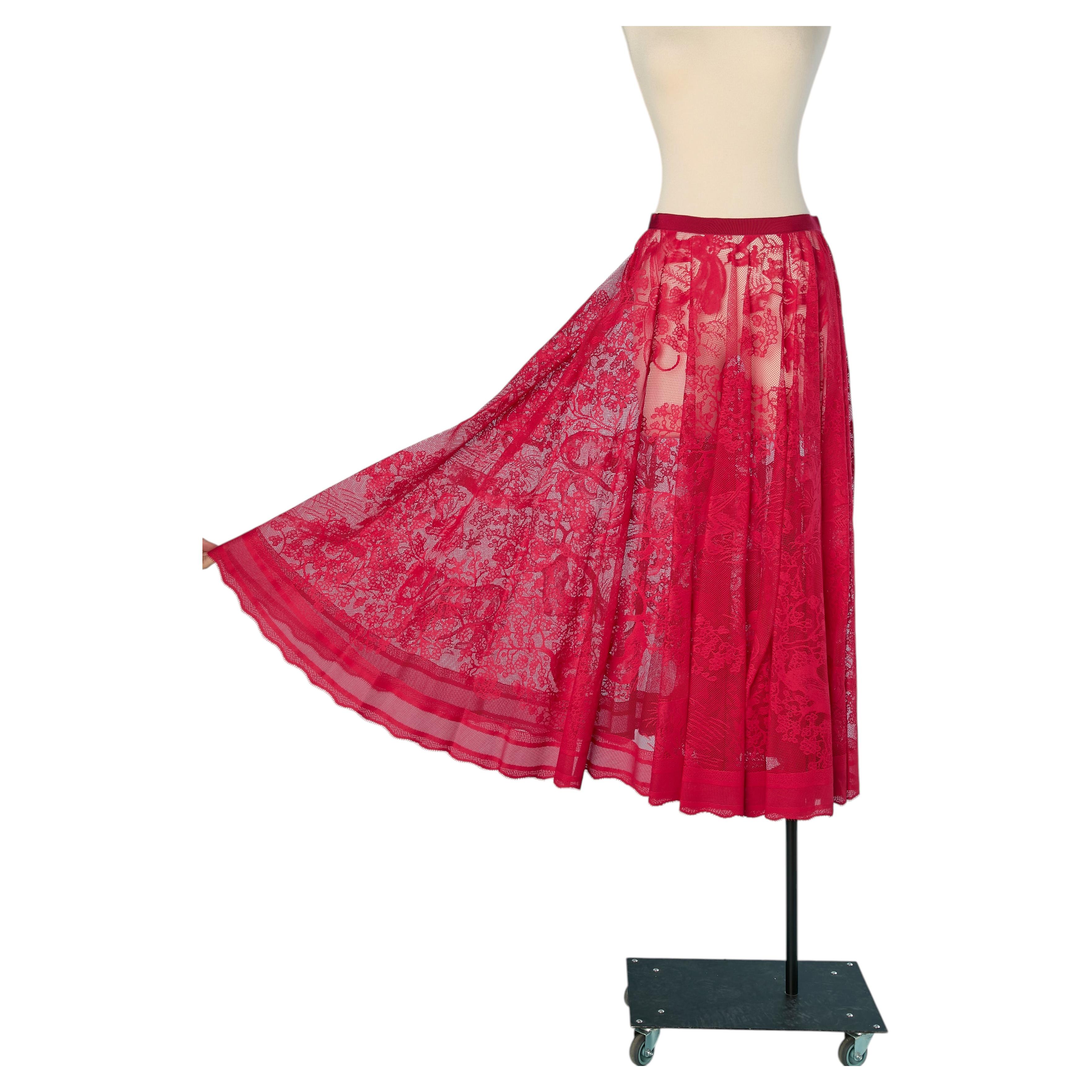 Durchsichtiger Spitzen-Schlagrock in Fushia CHRISTIAN DIOR