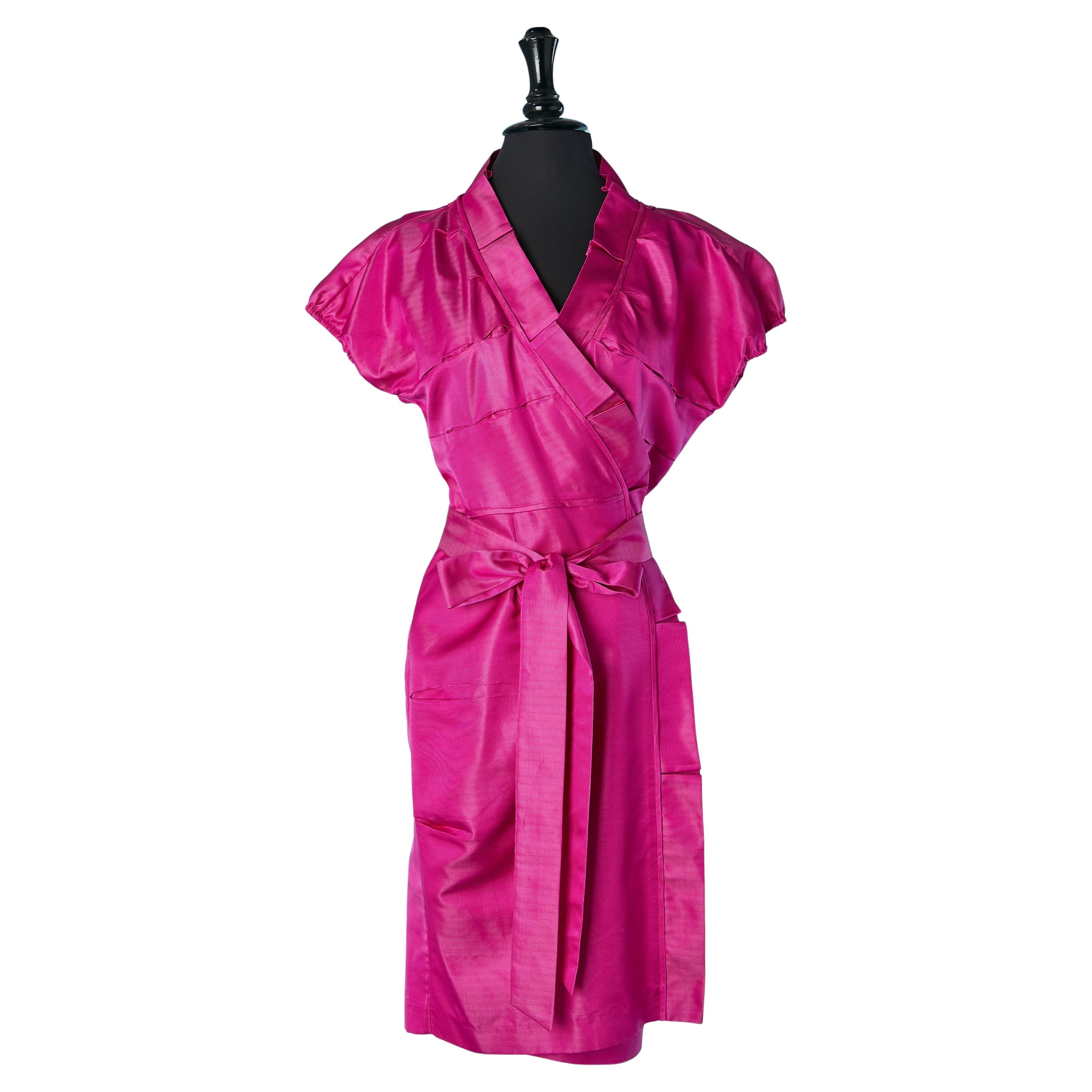 Fushia silk wrap dress Diane Von Furstenberg For Sale