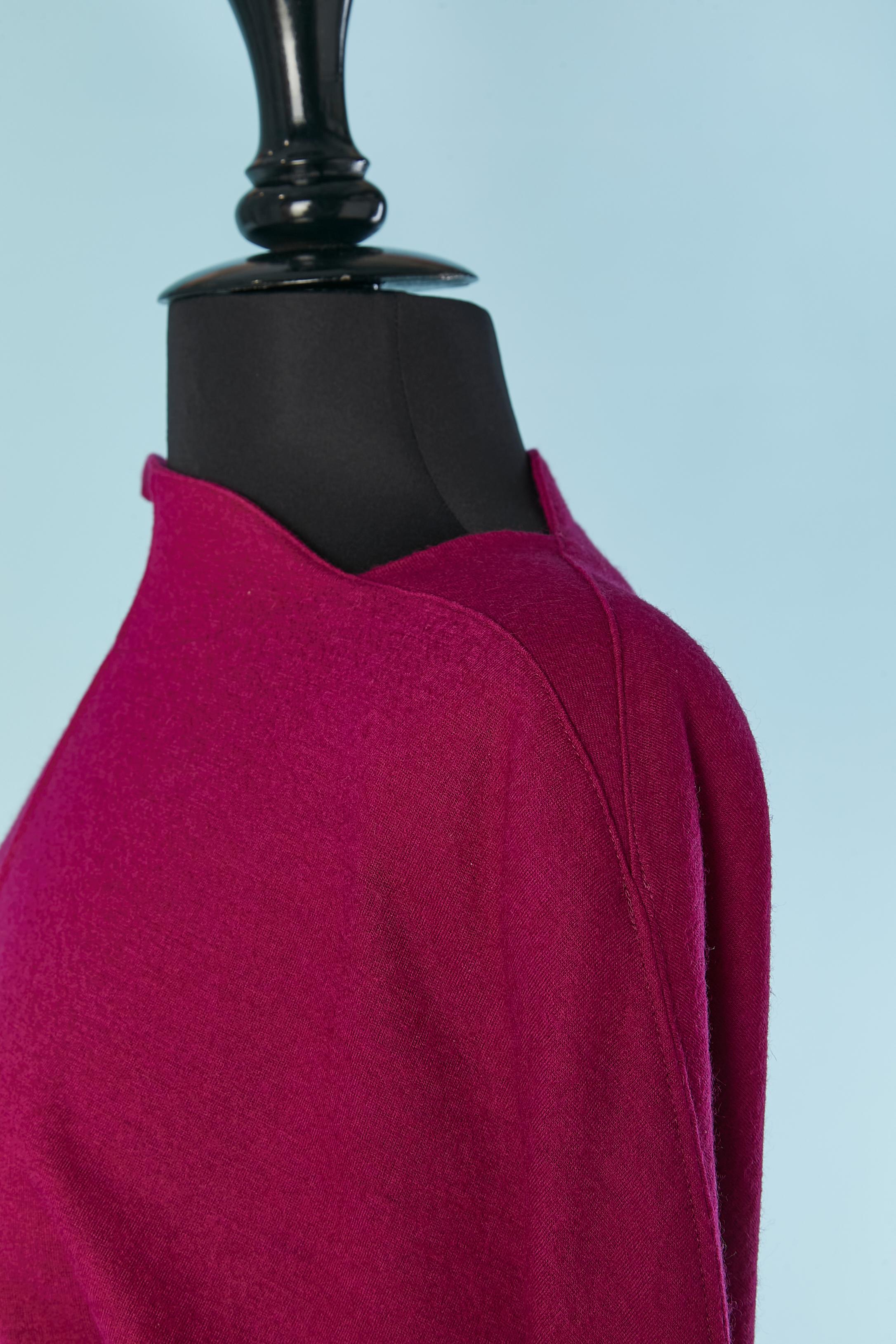 Fushia wool jersey dress with bat wings sleeve Thierry Mugler Active In Excellent Condition For Sale In Saint-Ouen-Sur-Seine, FR