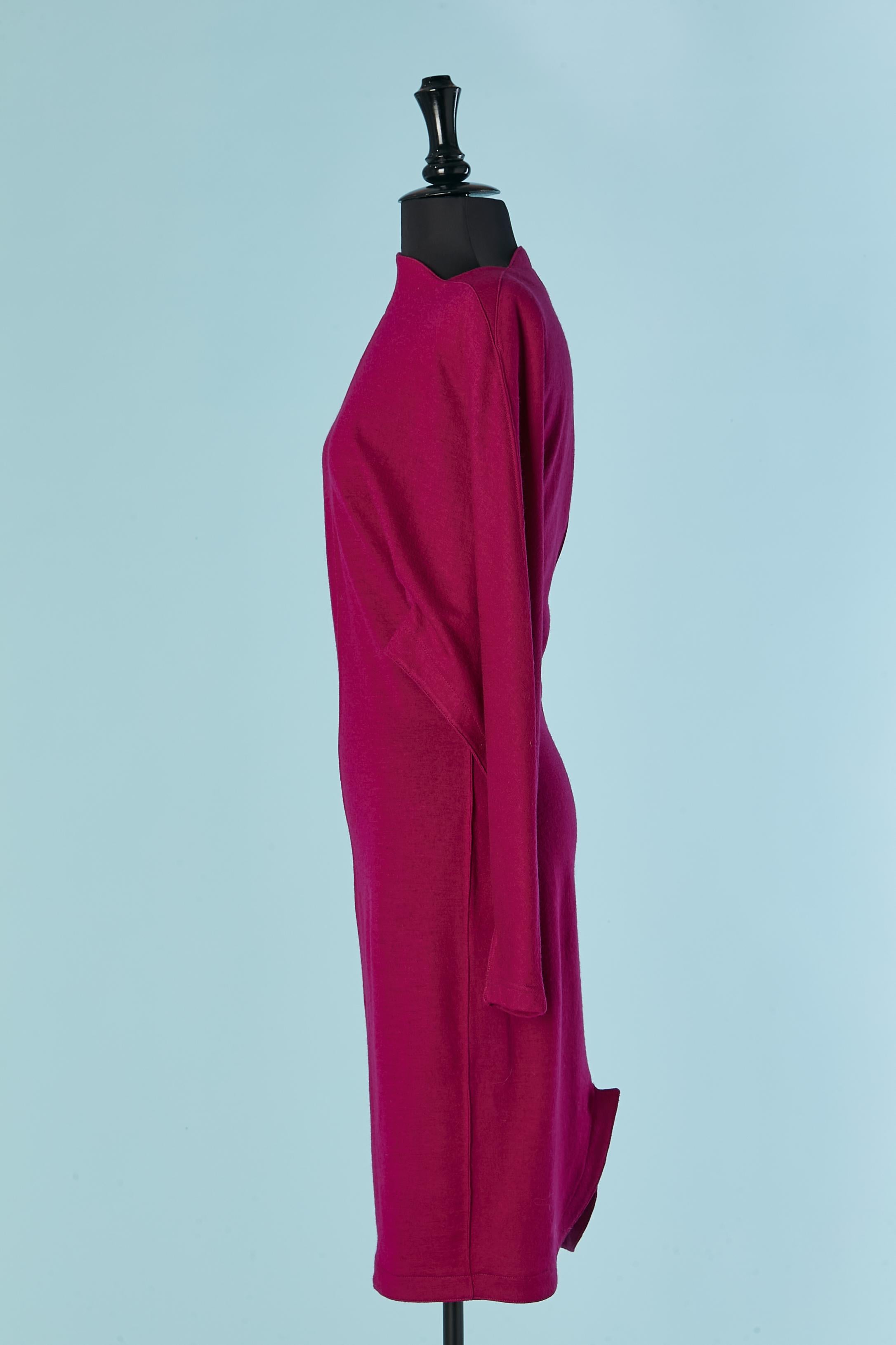 Women's Fushia wool jersey dress with bat wings sleeve Thierry Mugler Active For Sale