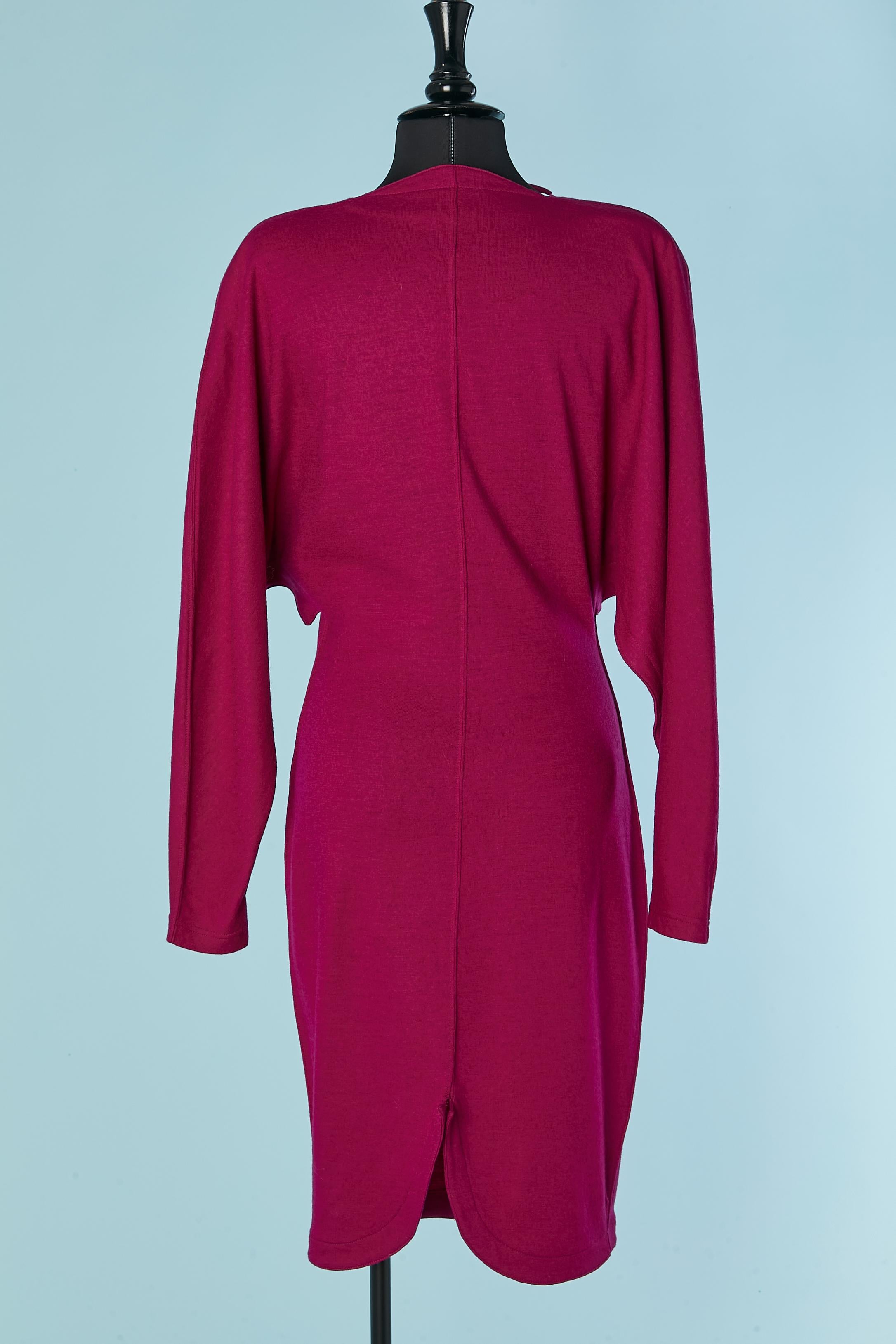 Fushia wool jersey dress with bat wings sleeve Thierry Mugler Active For Sale 1