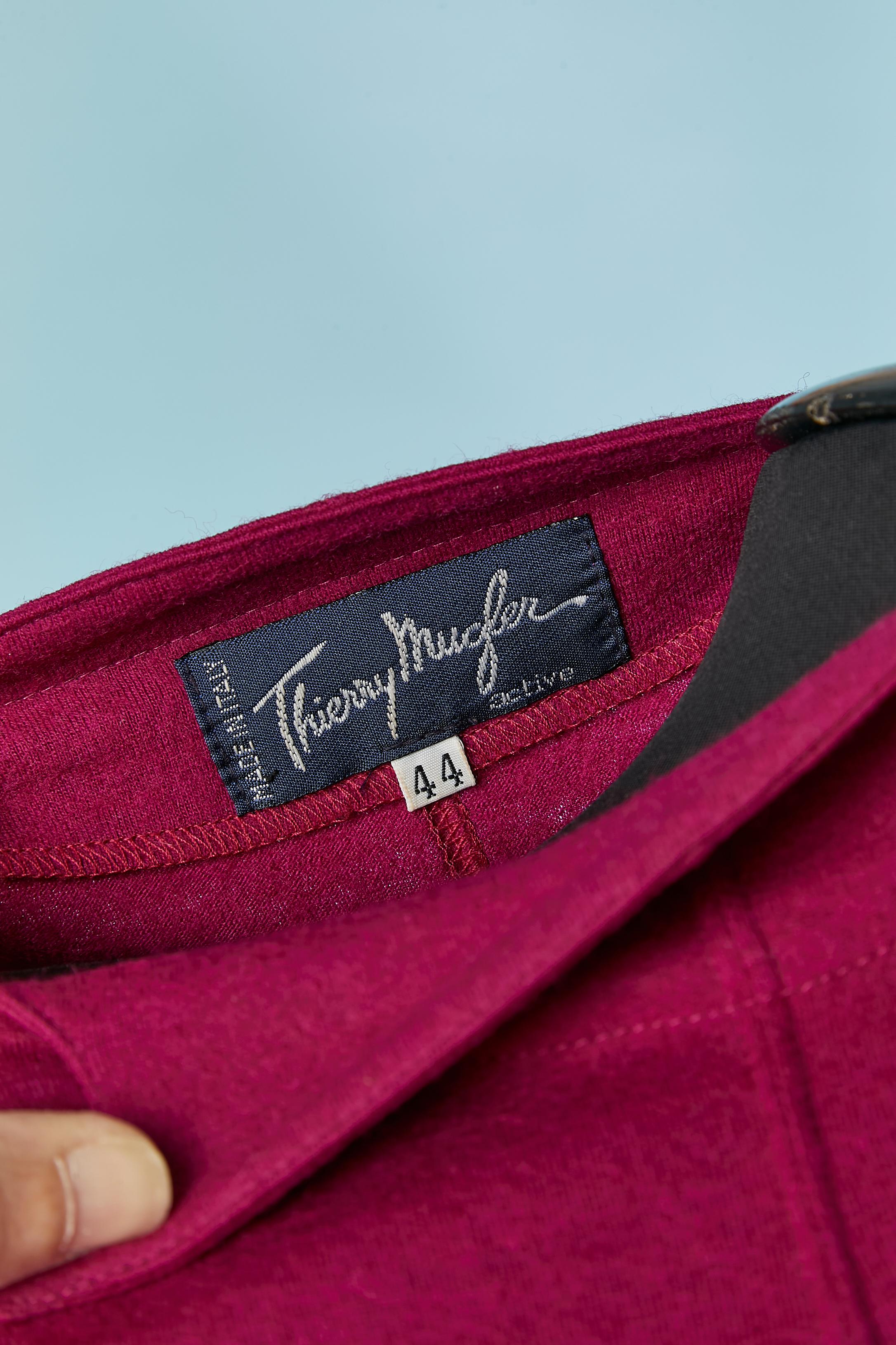 Fushia wool jersey dress with bat wings sleeve Thierry Mugler Active For Sale 3