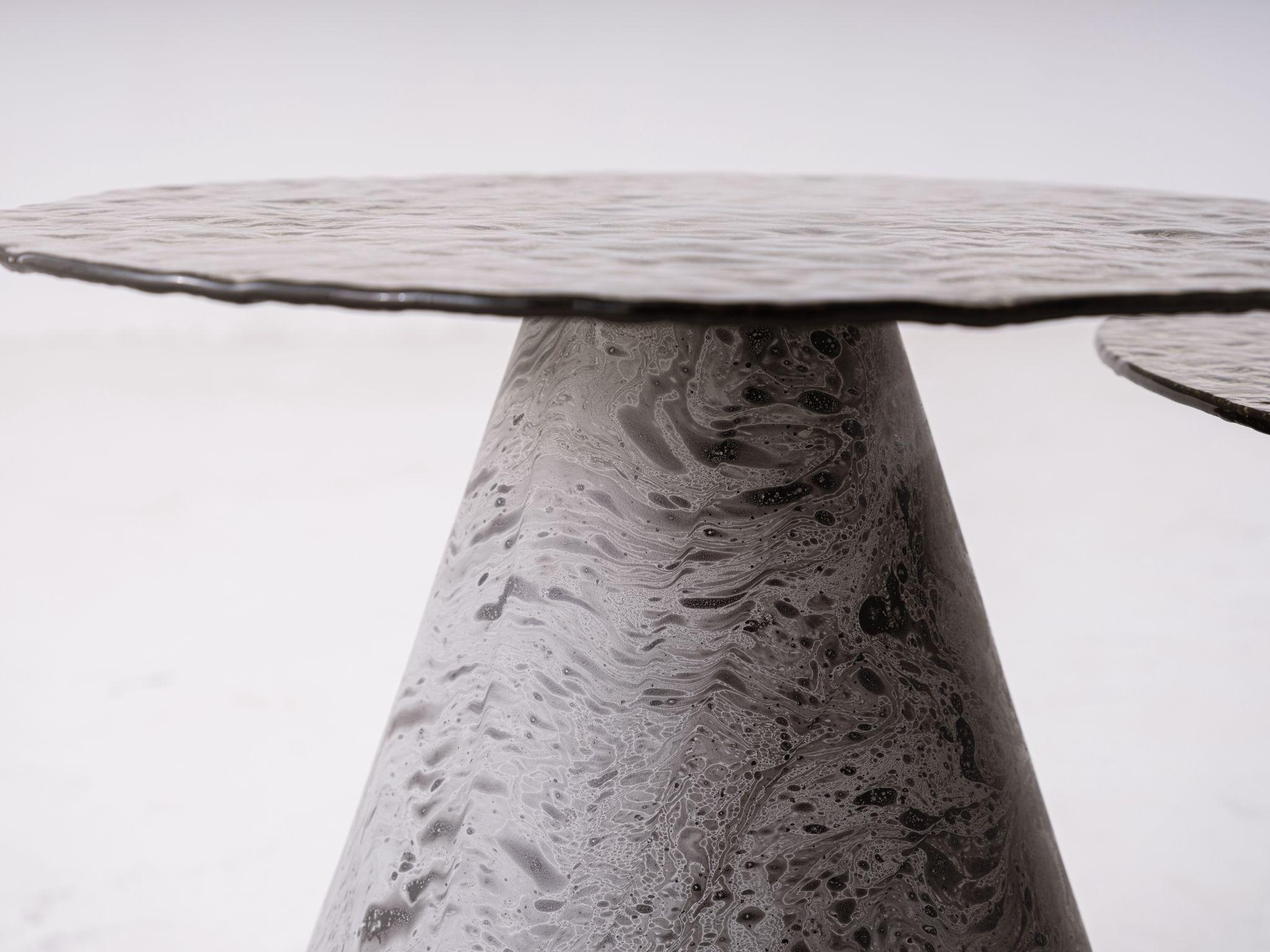 Post-Modern Fusion Glass Collectible Side Table With Smoked Textured And Sculptural Top For Sale