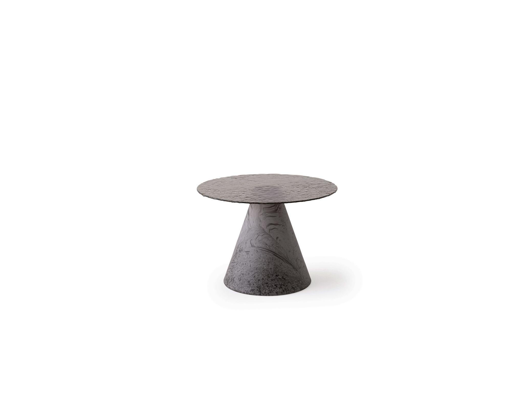 Turkish Fusion Glass Collectible Side Table With Smoked Textured And Sculptural Top For Sale