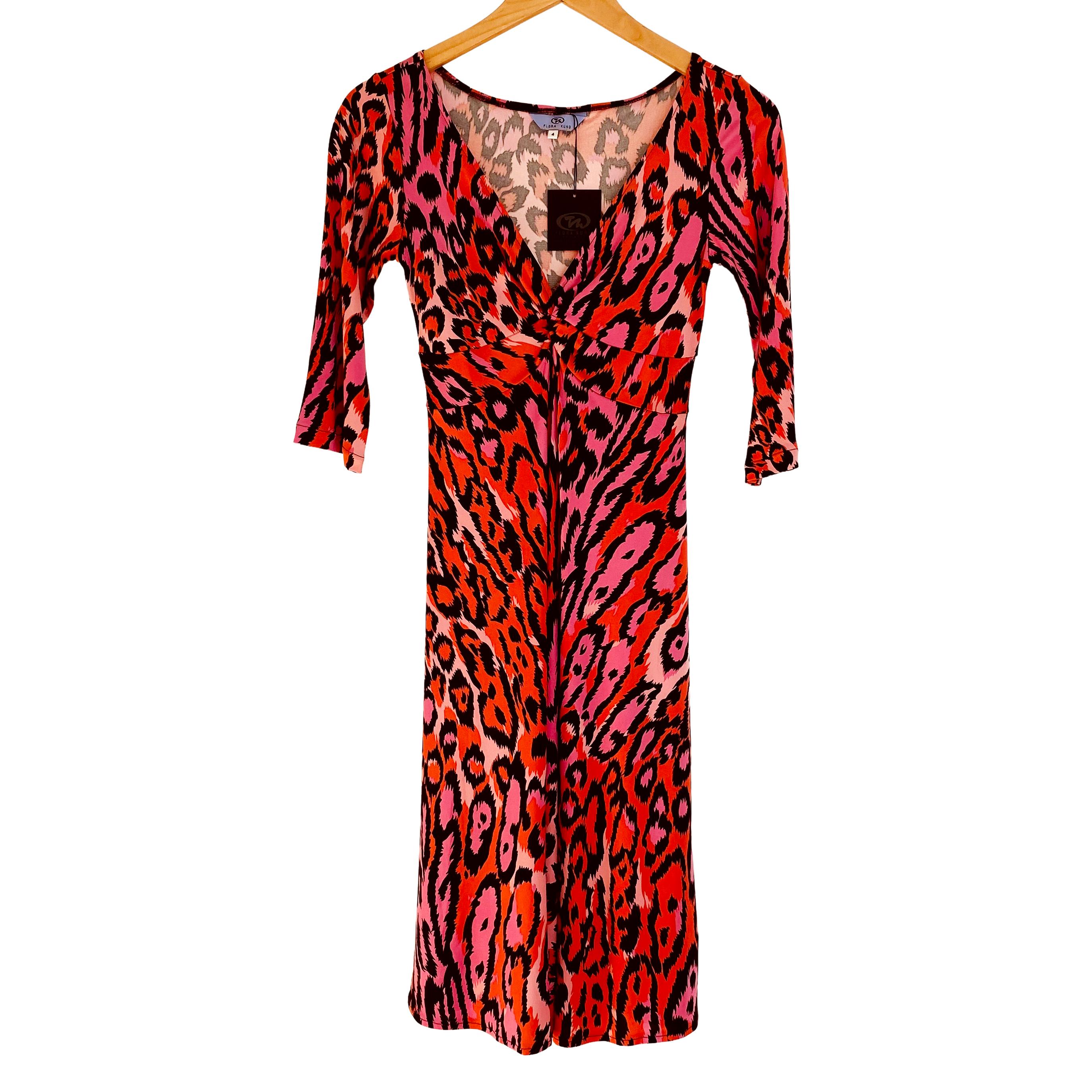 Pink Leopard Printed Silk Jersey Dress  - NWT Flora Kung In New Condition For Sale In Boston, MA