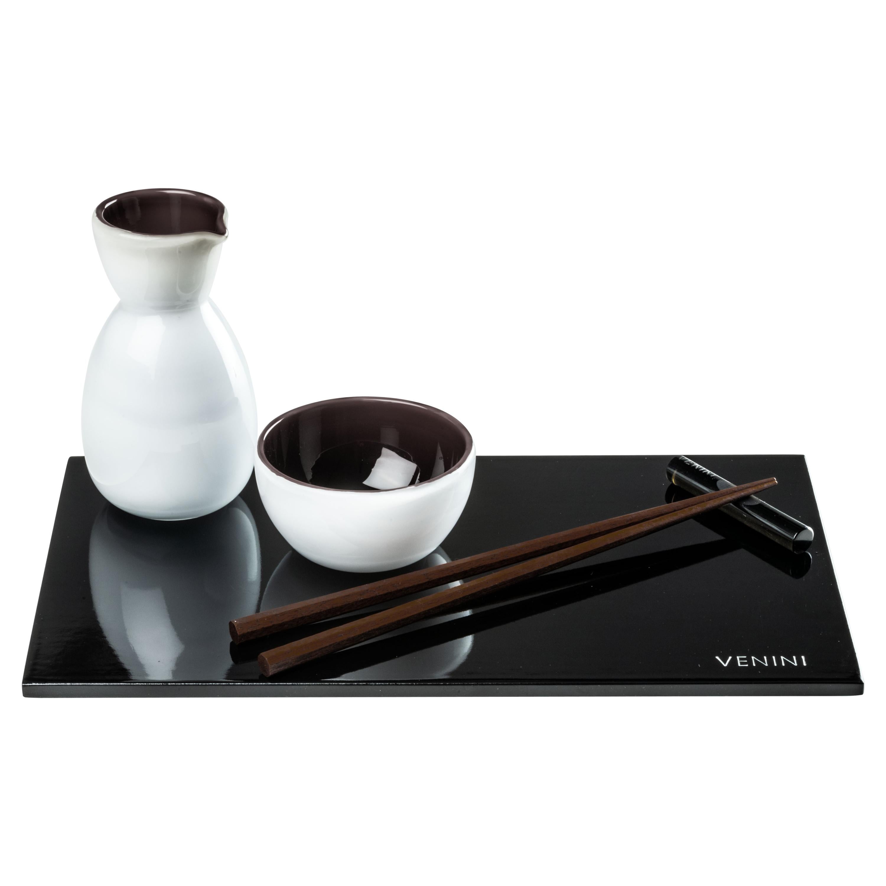 Fusion Sushi Set in Black and White Glass by Venini