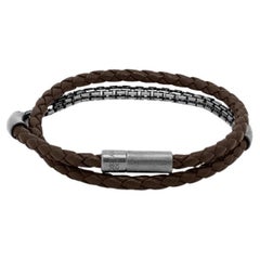 Fusione Bracelet in Brown Leather with Black Rhodium Sterling Silver, Size L