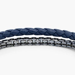 Fusione Bracelet in Navy Leather with Black Rhodium Sterling Silver, Size S