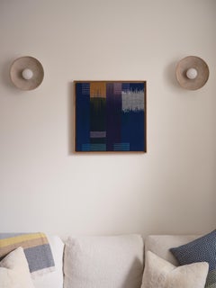 Fustic I - Handwoven Natural Indigo, Green, Teal, Lilac Framed Artwork