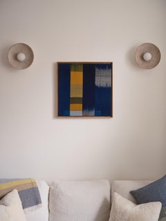 Fustic II - Handwoven Natural Indigo, Green, Amber yellow, Blue Framed Artwork