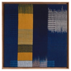 Fustic II - Handwoven Natural Indigo, Green, Amber yellow, Blue Framed Artwork