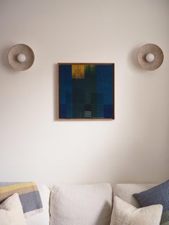 Fustic III - Handwoven Natural Indigo, Green, Teal, Amber Yellow Framed Artwork