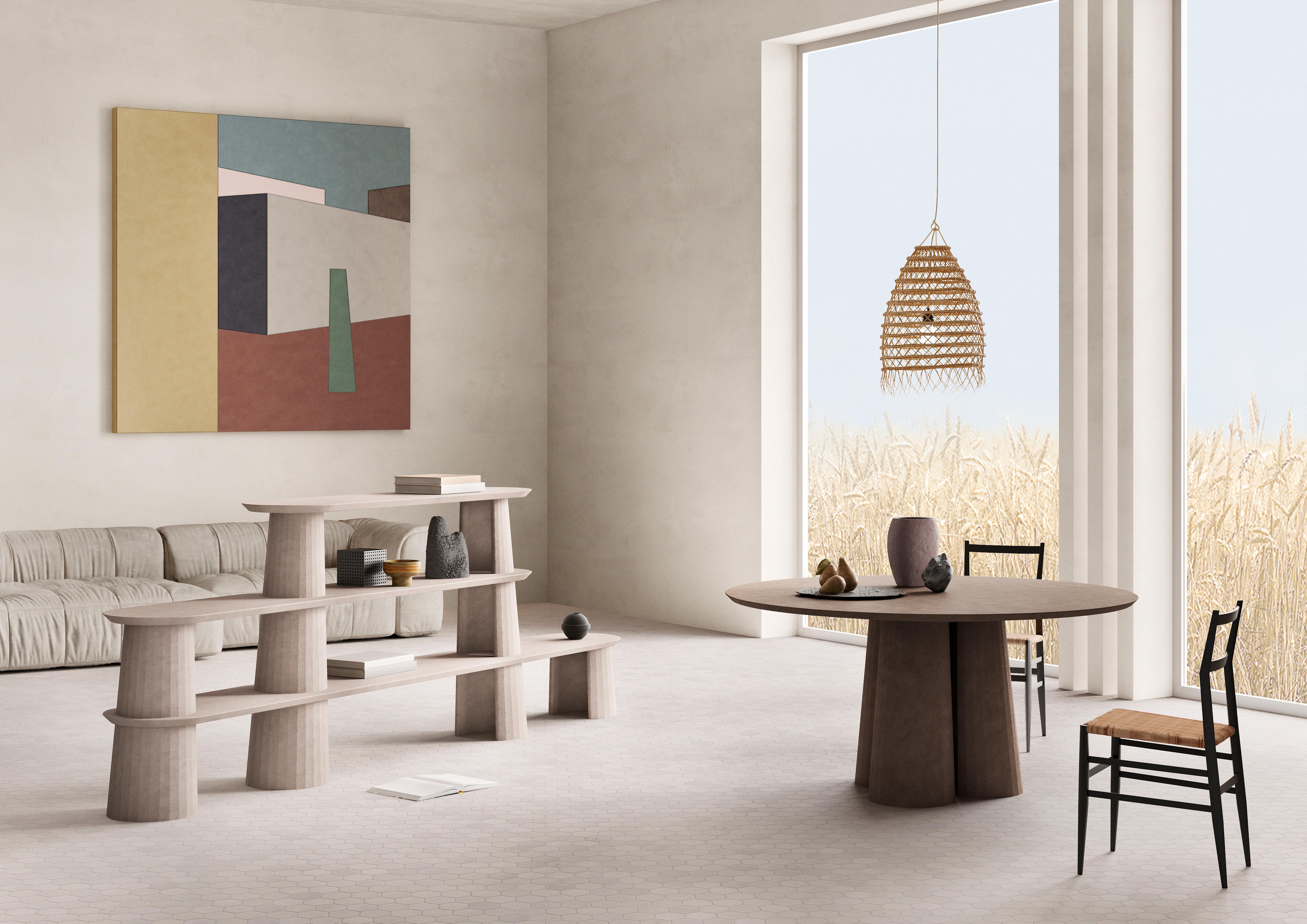 21st Century Studio Irvine Beton runde Esstisch Grün Zement handgefertigt im Angebot 5