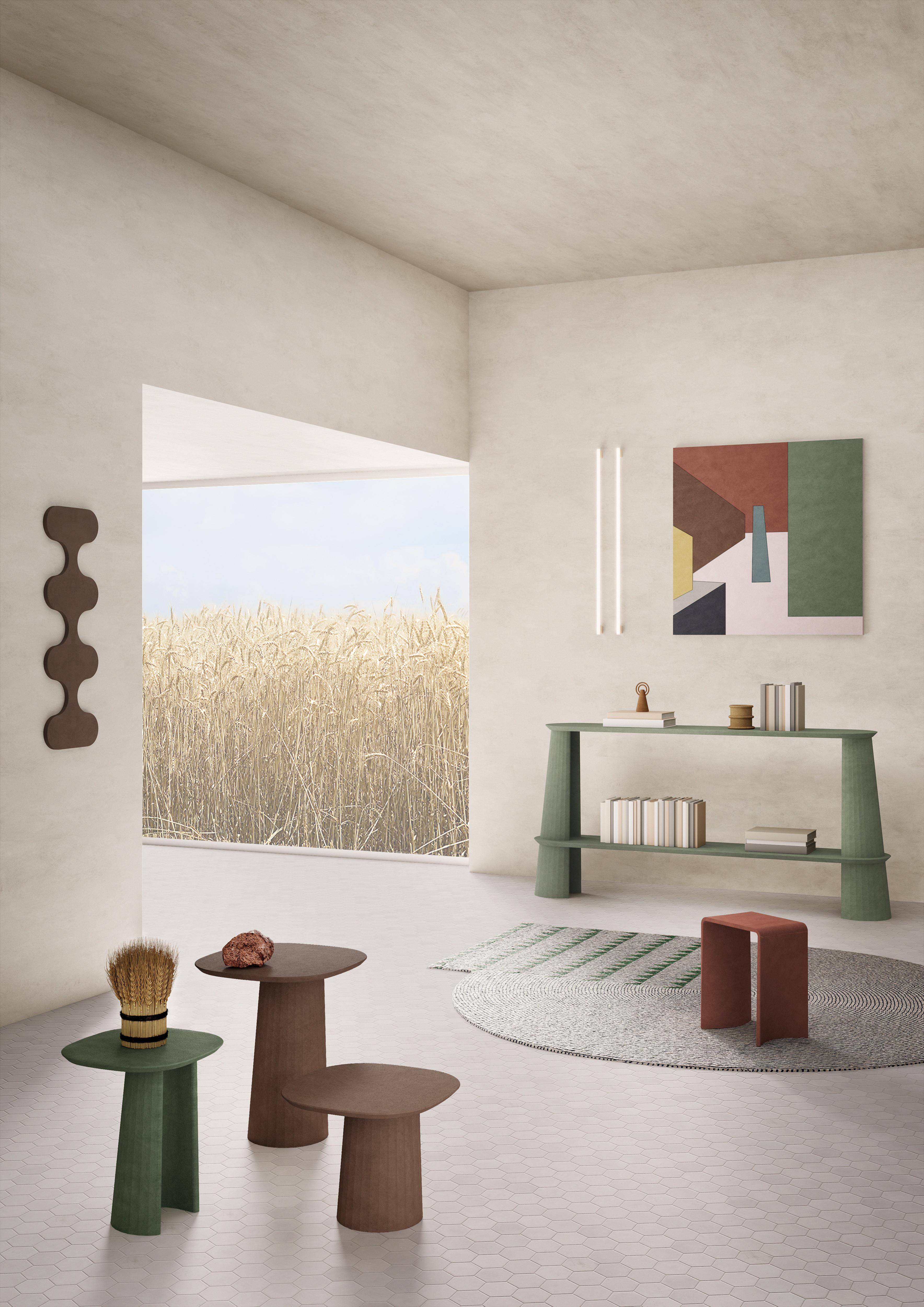 Contemporary Fusto Domestic Landscape Concrete Coffee Side Table Green Grey Cement Mod.I For Sale