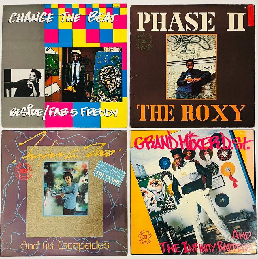 Futura 2000 Record art 1982:

Un conjunto de 4 portadiscos individuales acompañados de sus respectivos discos de vinilo. Cada uno contiene ilustraciones impresas en el reverso de la portada por el legendario Futura 2000. Estos álbumes se presentaron