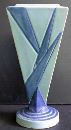 "Futura Bud Vase", Rare, Classic Art Deco Vase in Dark and Pale Blue