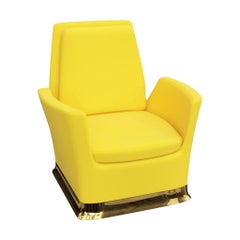 Swivel Lounge Chair in Yellow Velvet With Polished Brass Base