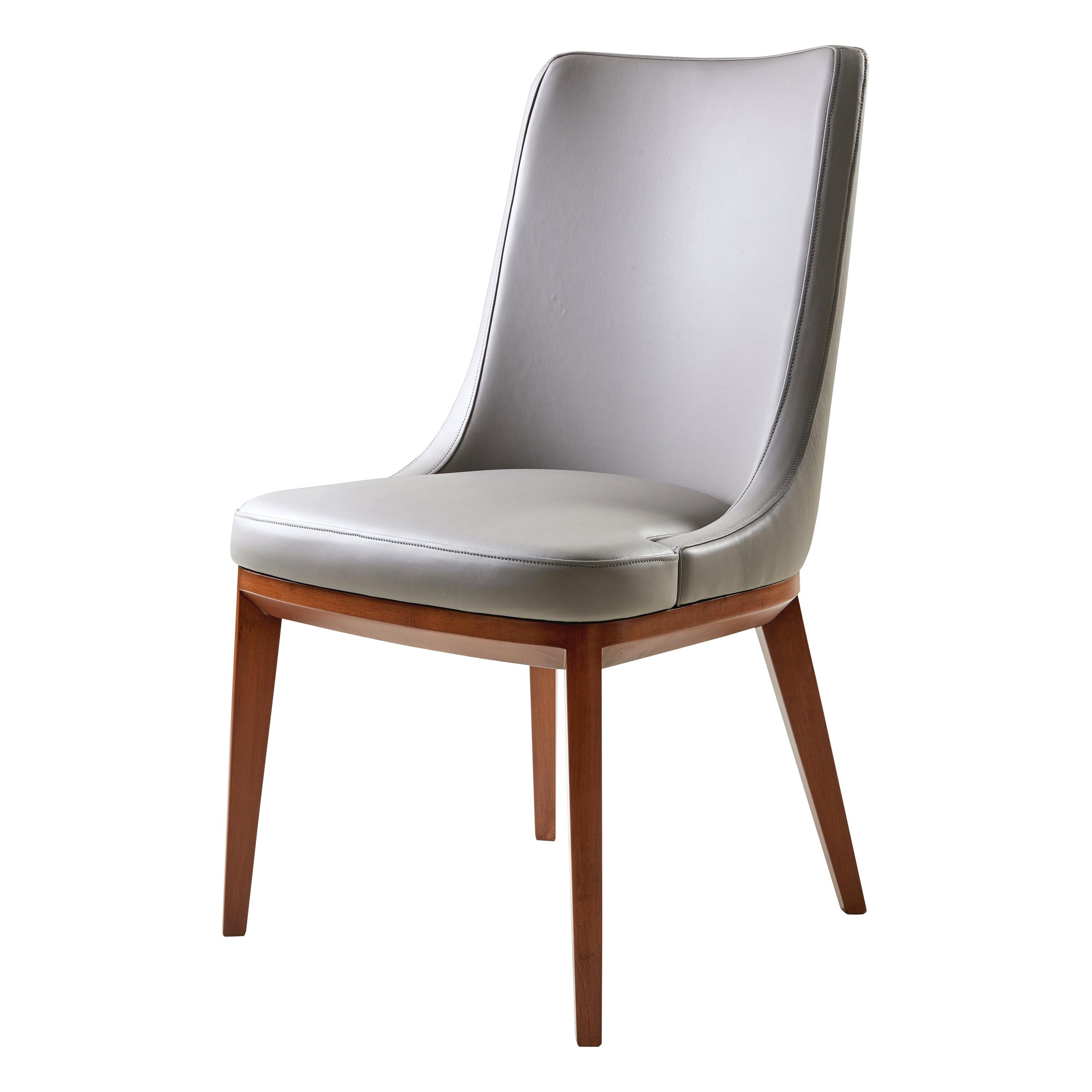 Future Chair, Grey Leather Upholstered Chair with Solid Walnut Legs For Sale