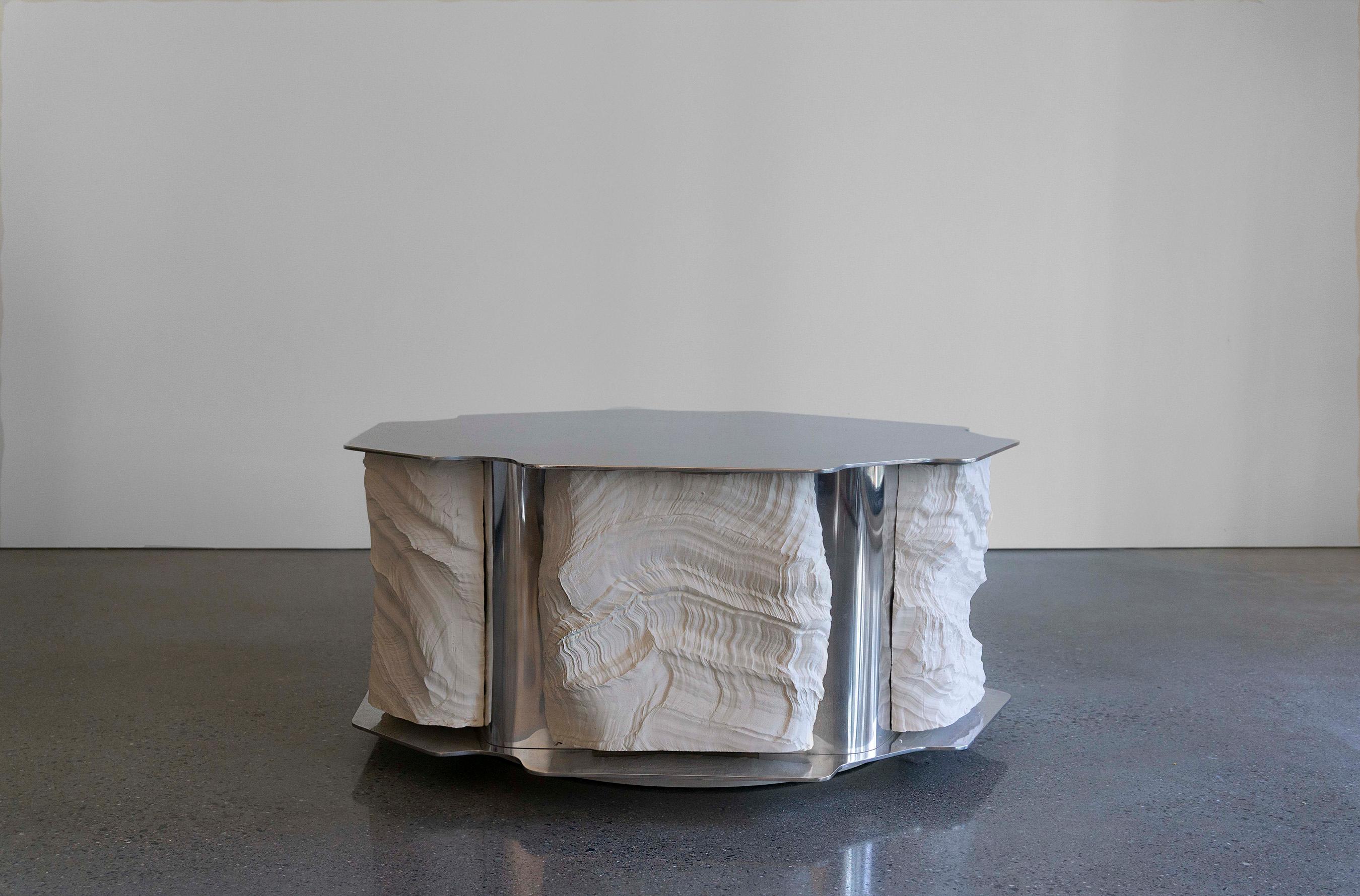 Future Fossils Low Table in Stoneware and Aluminum by Simon Johns For Sale 3