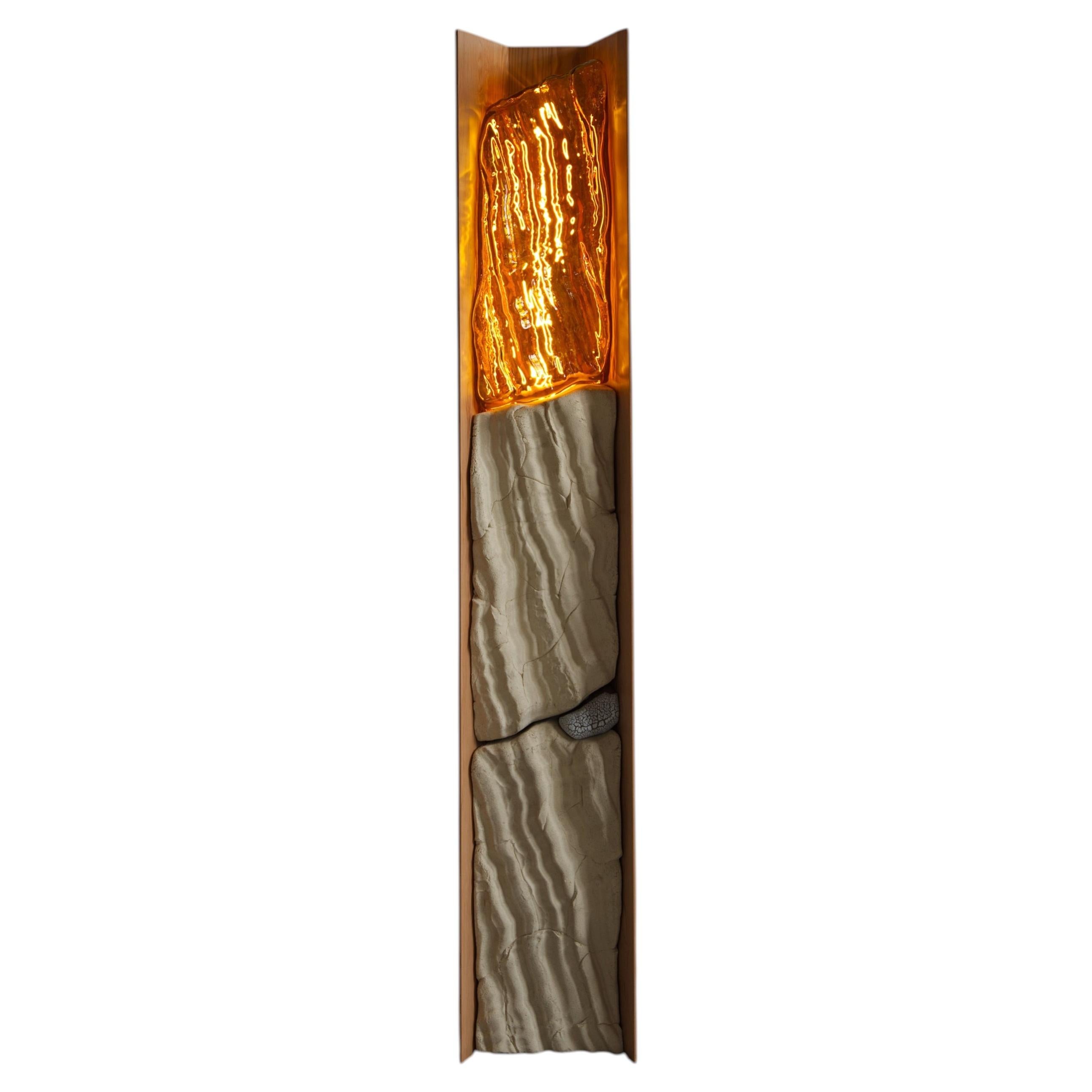 Lámpara «Magma» de Future Fossils, en madera de abeto de Douglas, gres y cristal, diseñada por Simon Johns en venta