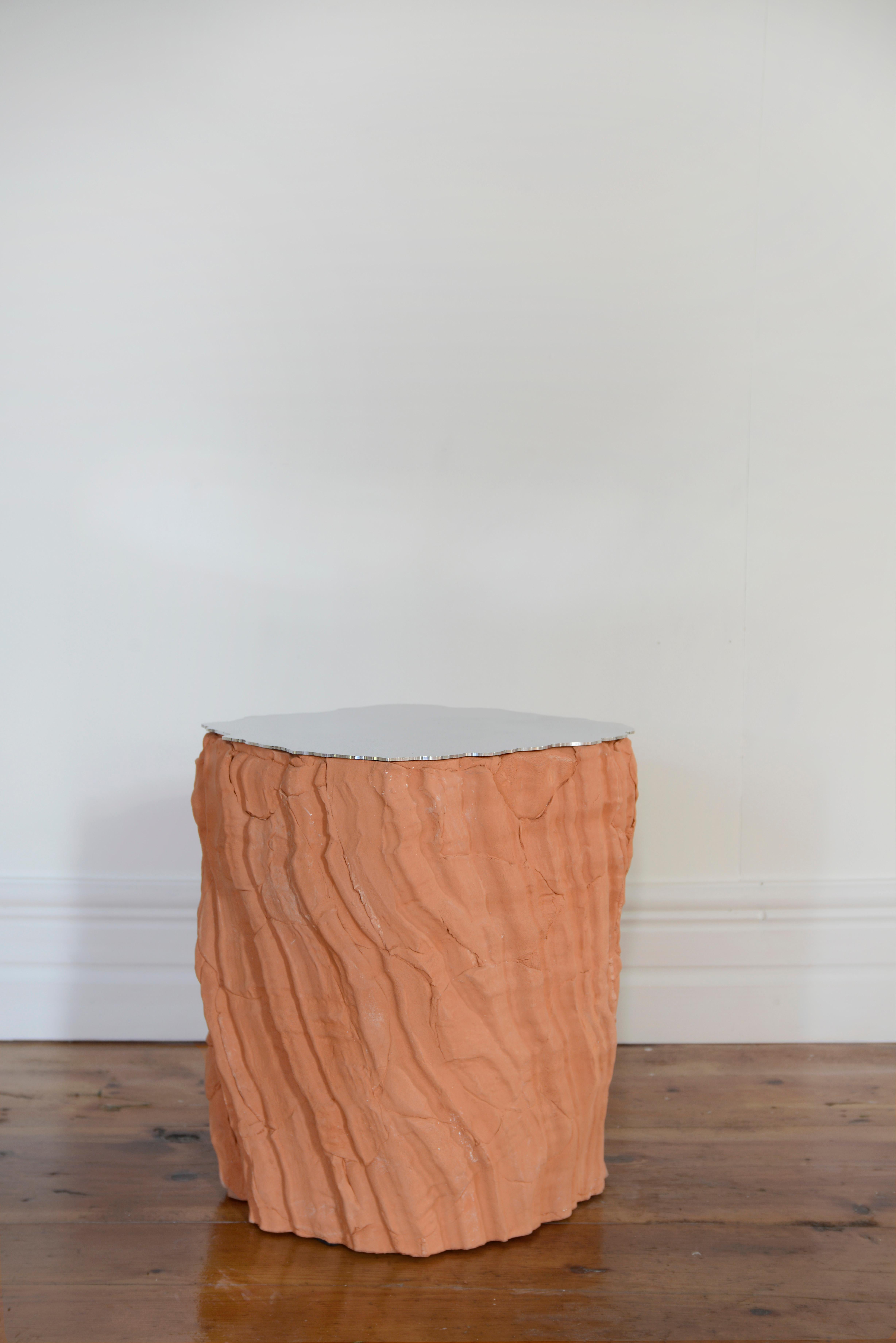 Molded Future Fossils Side Table in Terracotta Stoneware by Simon Johns For Sale