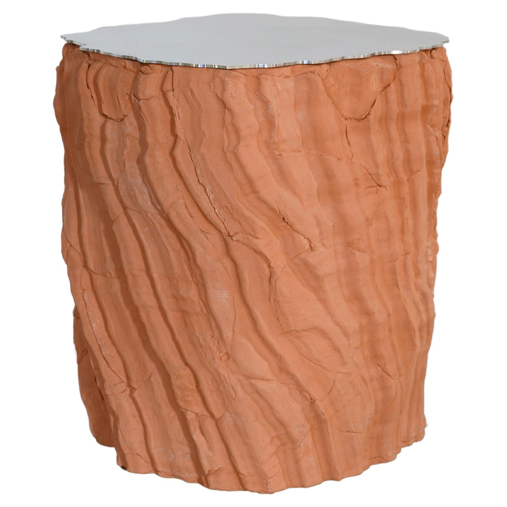 Future Fossils Side Table in Terracotta Stoneware by Simon Johns
