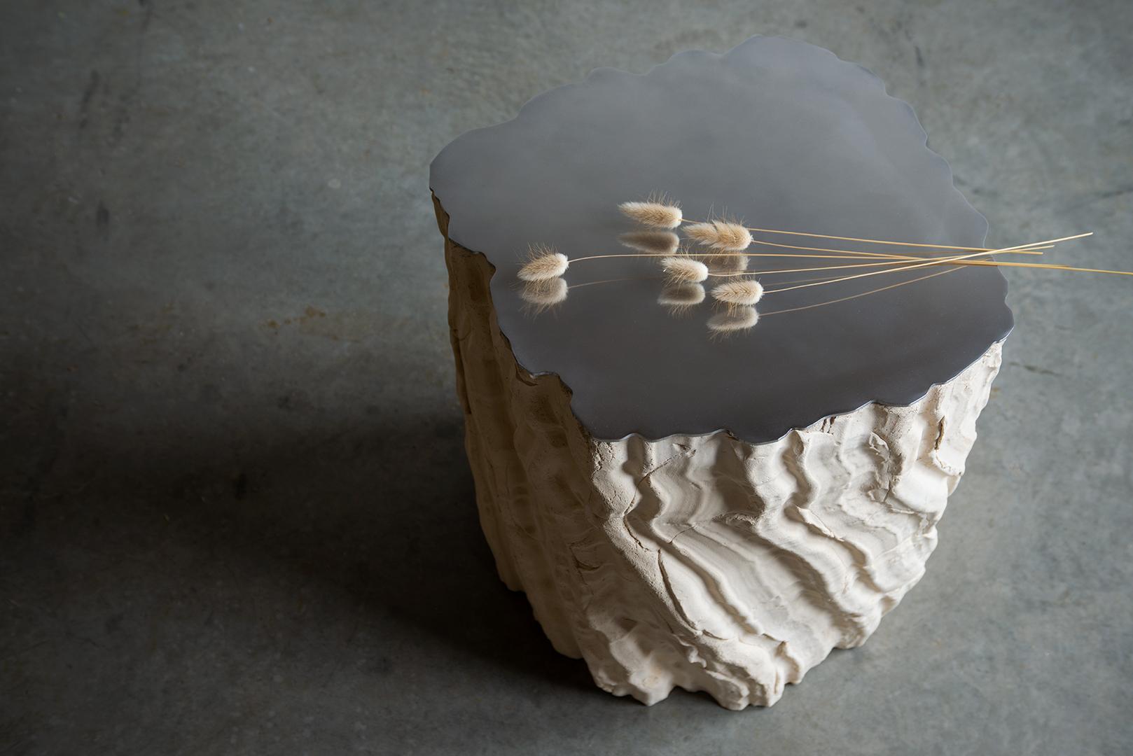 Future Fossils Side Table in White Stoneware by Simon Johns For Sale 2