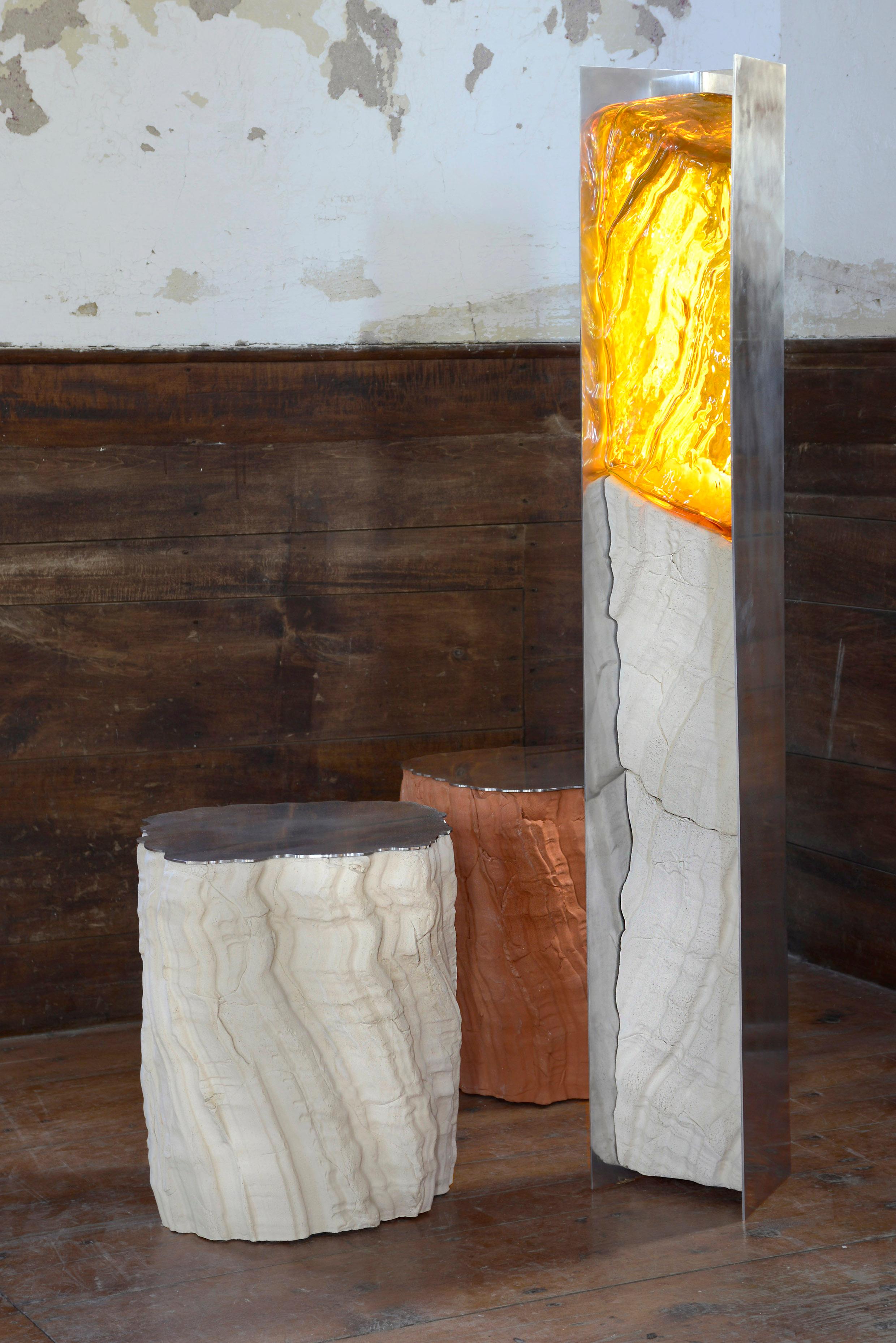 Future Fossils Side Table in White Stoneware by Simon Johns For Sale 4