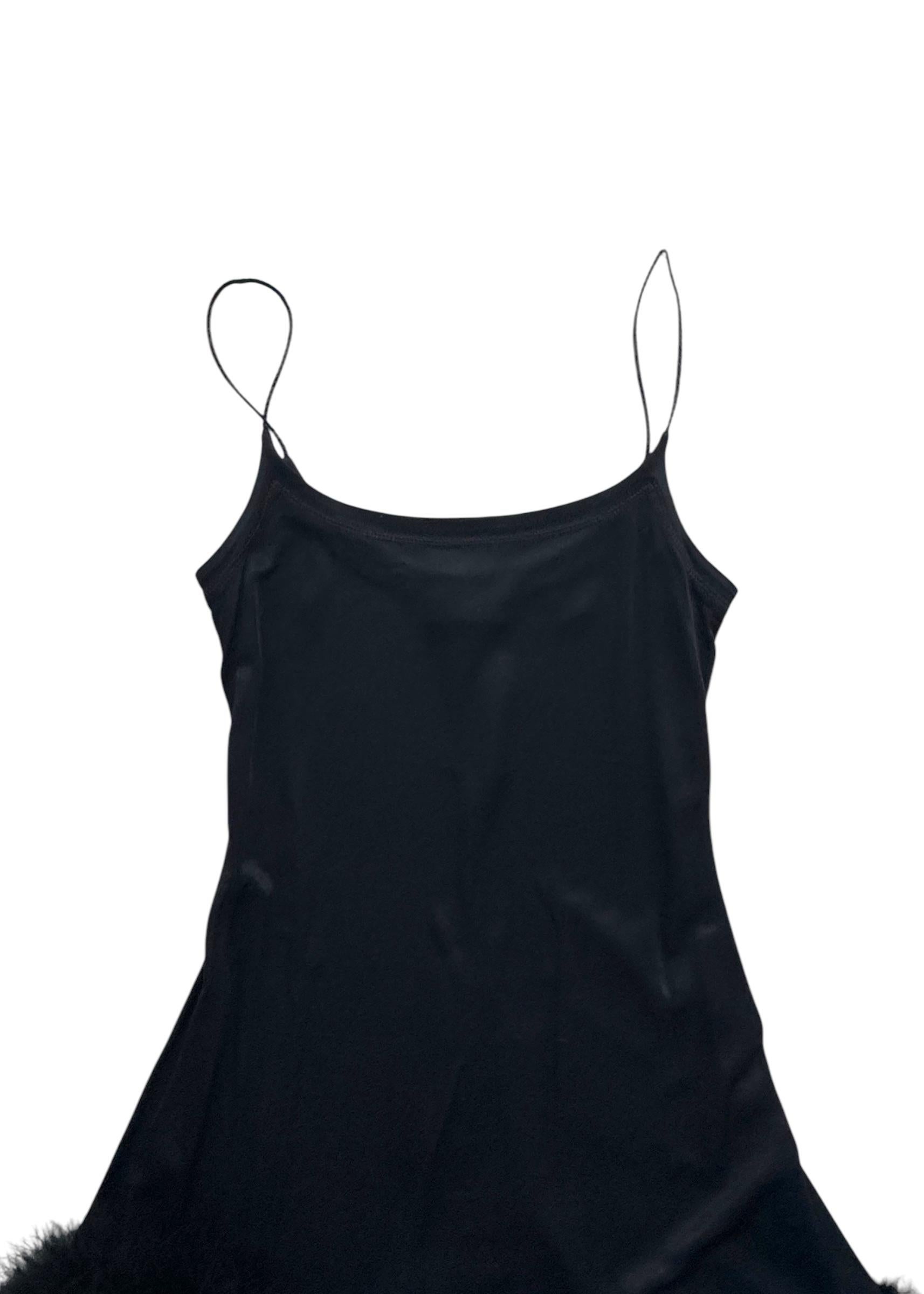 Future Ozbek Feather-Trimmed Black Slip Dress - For Sale 6