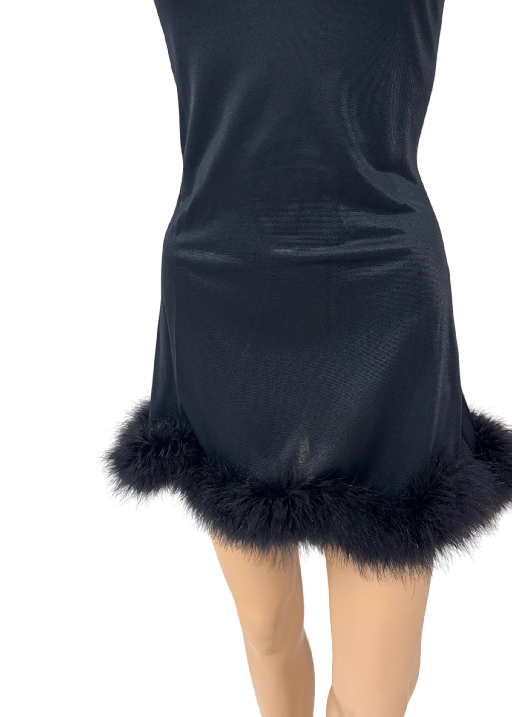 Future Ozbek Feather-Trimmed Black Slip Dress - For Sale 9