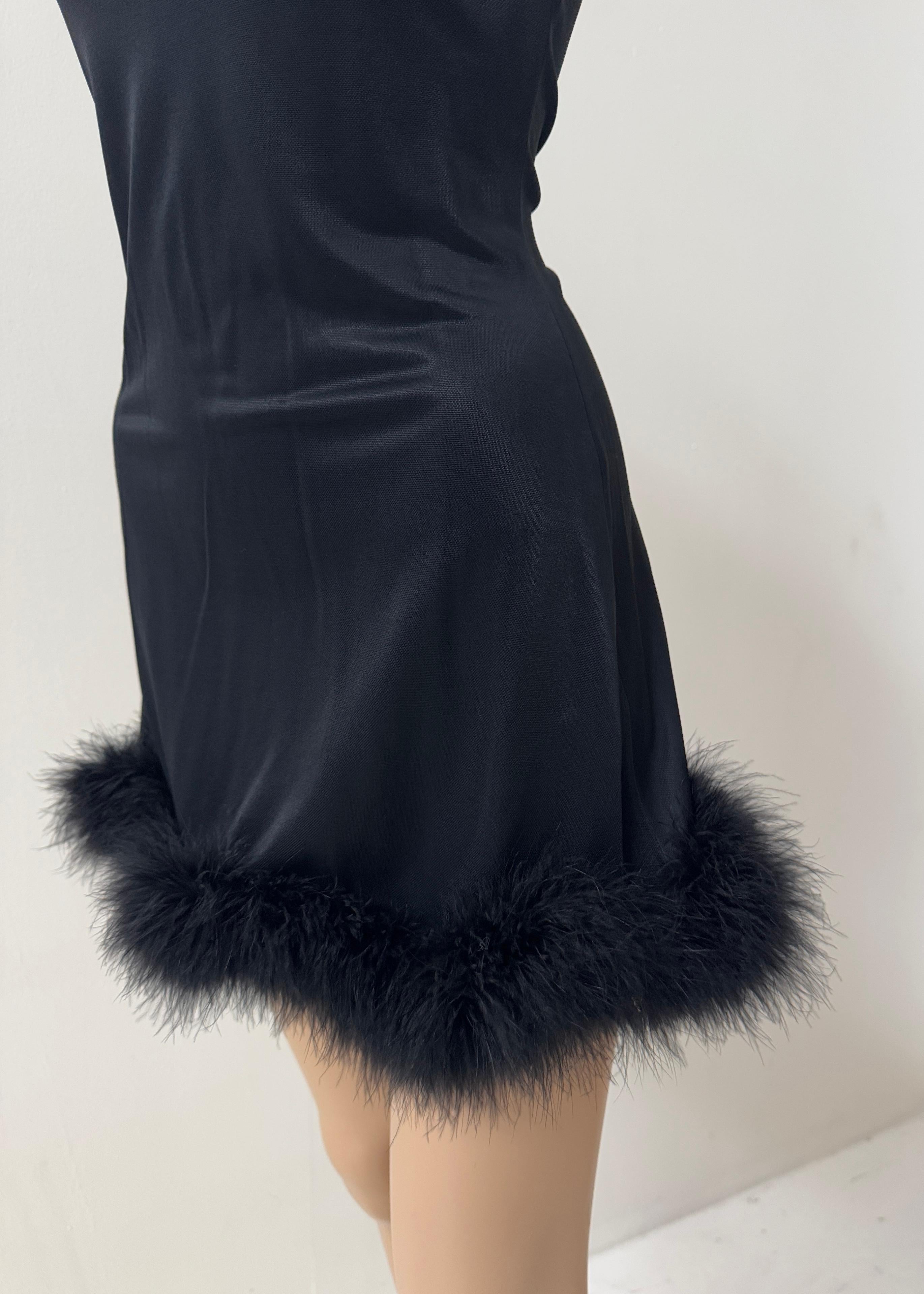Women's or Men's Future Ozbek Feather-Trimmed Black Slip Dress - For Sale