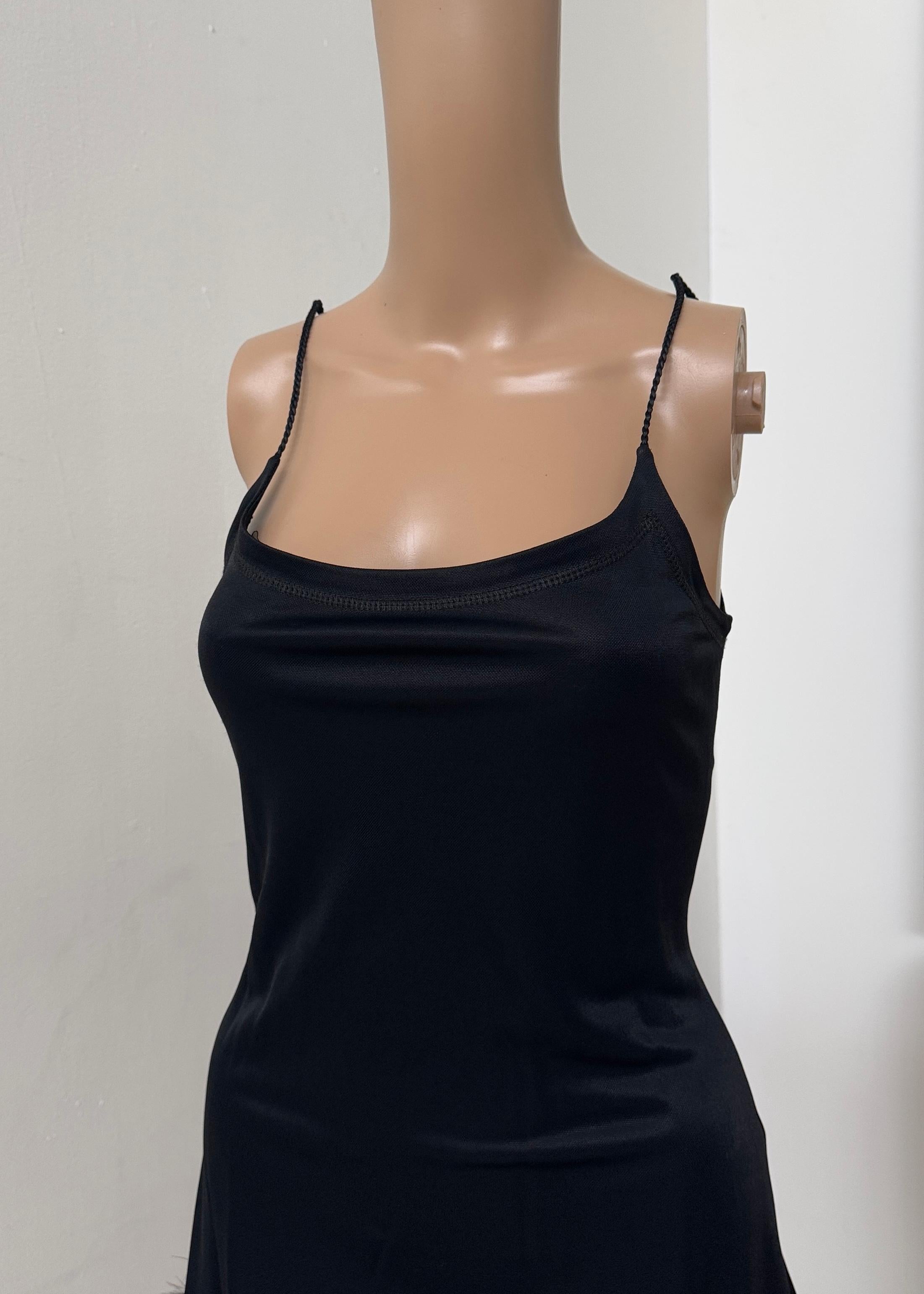 Future Ozbek Feather-Trimmed Black Slip Dress - For Sale 1