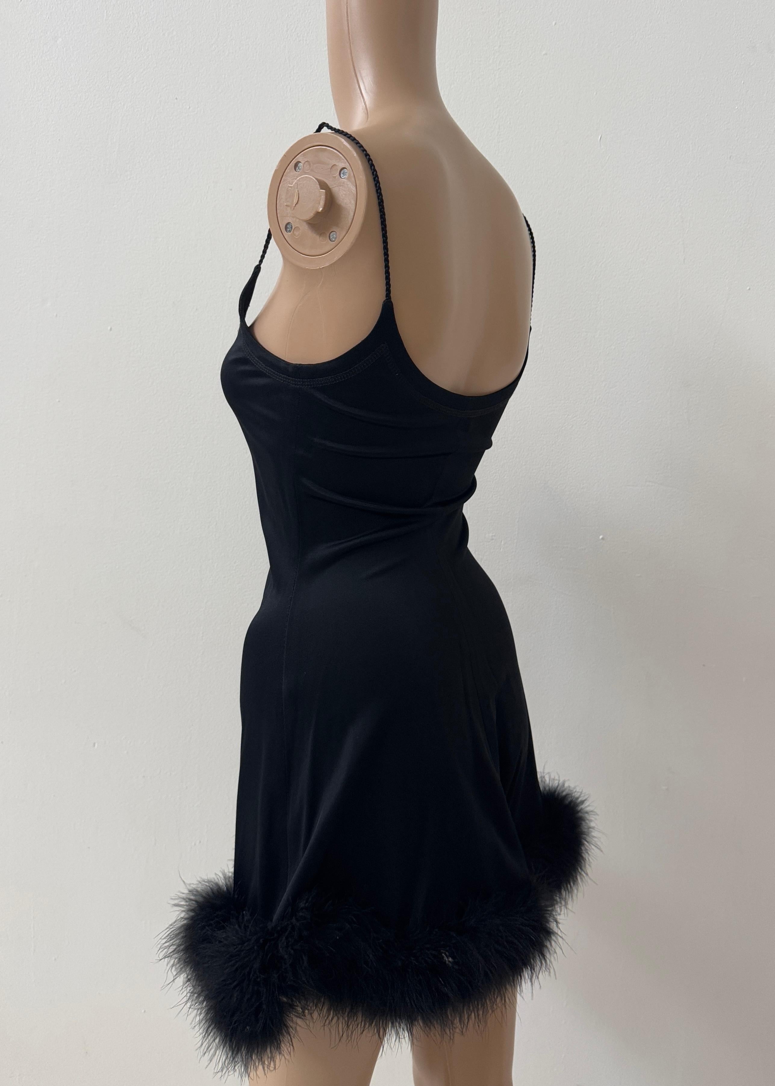 Future Ozbek Feather-Trimmed Black Slip Dress - For Sale 2