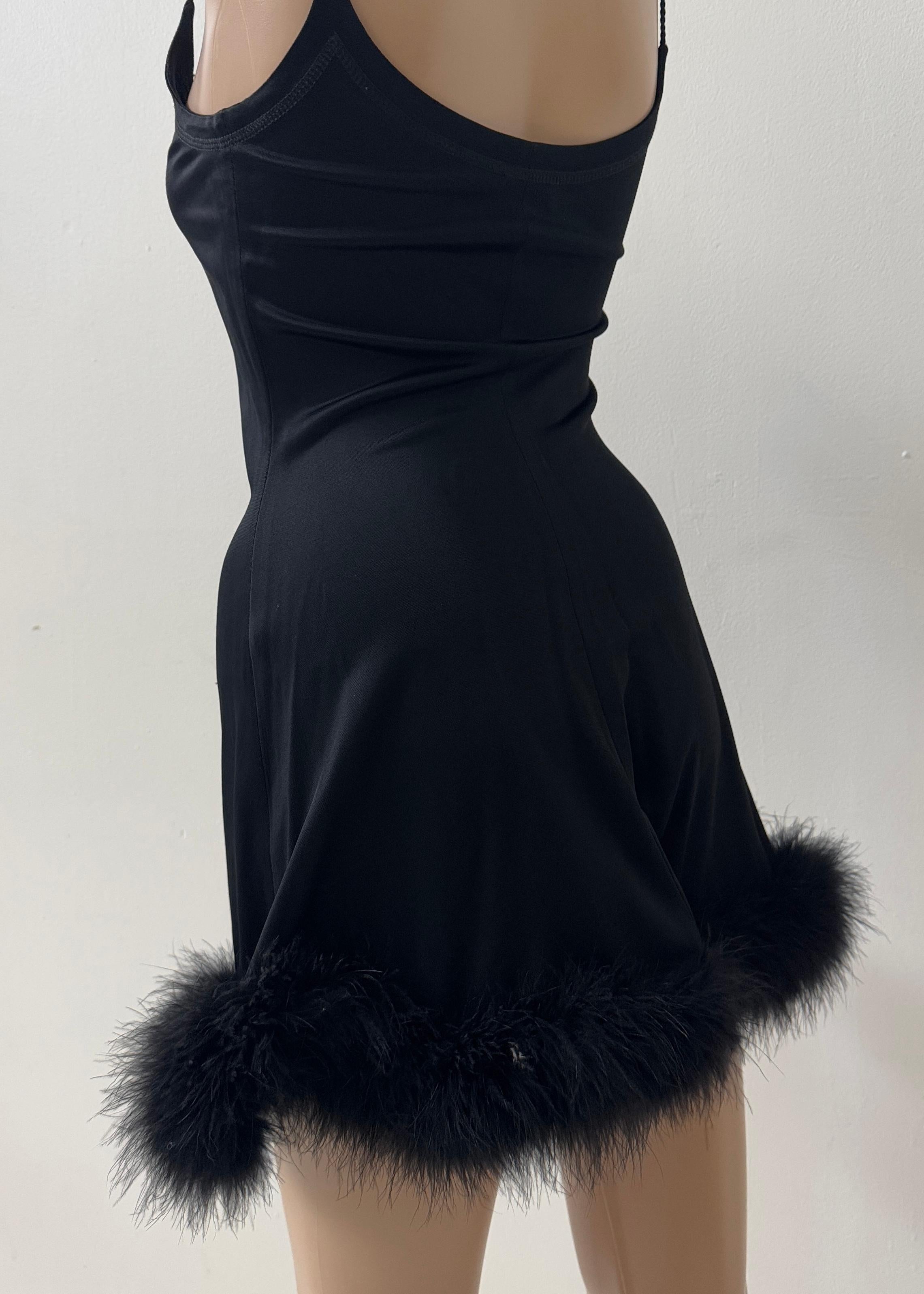 Future Ozbek Feather-Trimmed Black Slip Dress - For Sale 3