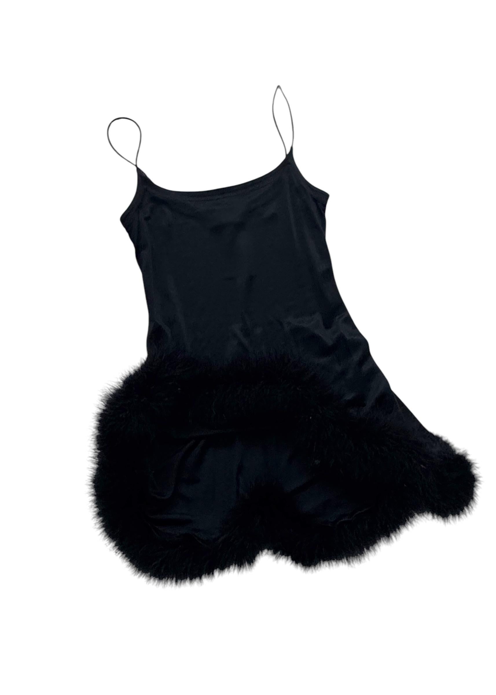 Future Ozbek Feather-Trimmed Black Slip Dress - For Sale 4