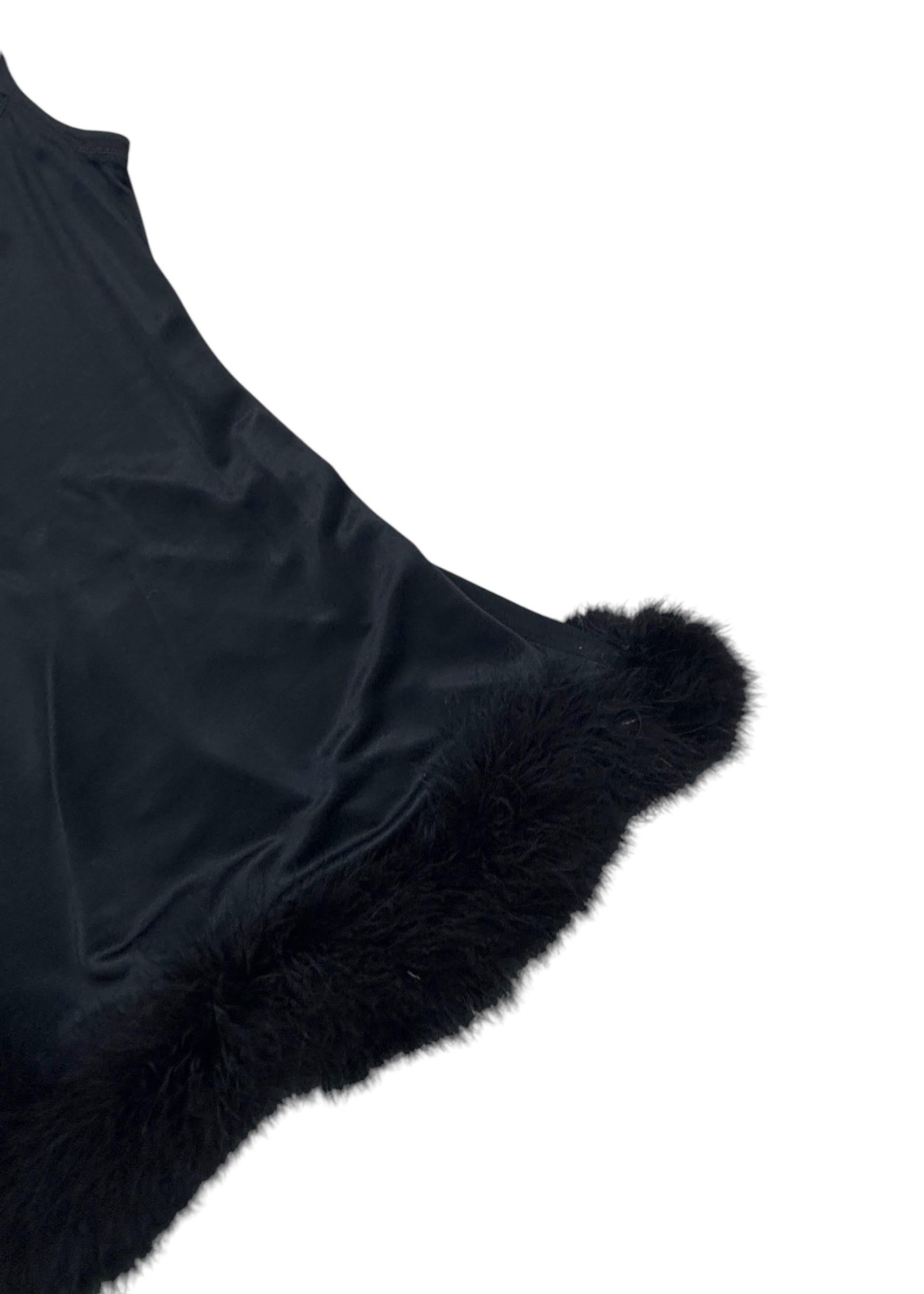Future Ozbek Feather-Trimmed Black Slip Dress - For Sale 5