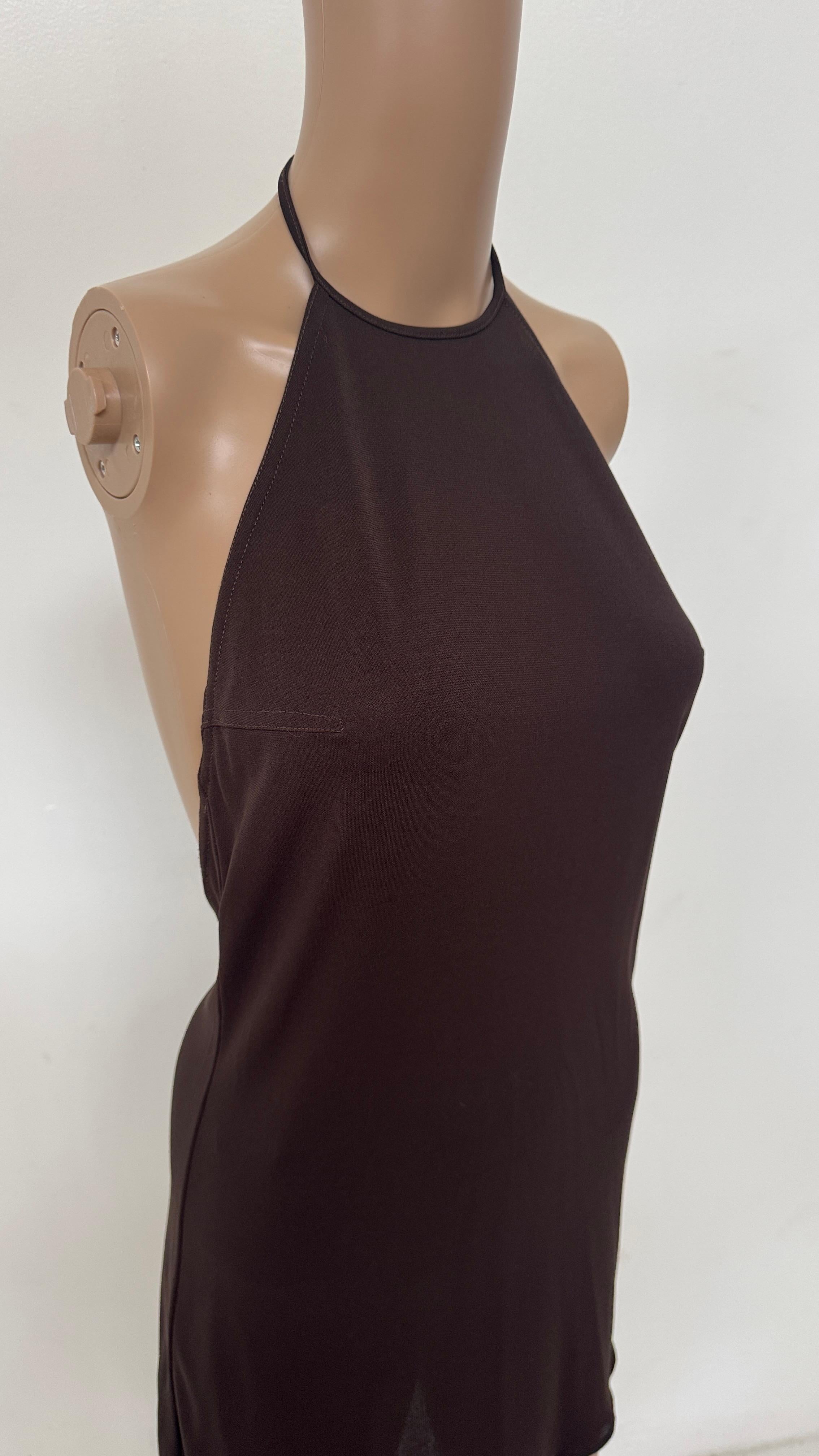Donna Future Ozbek Minimalist Halter Dress in Chocolate Brown - We pay for import duty in vendita