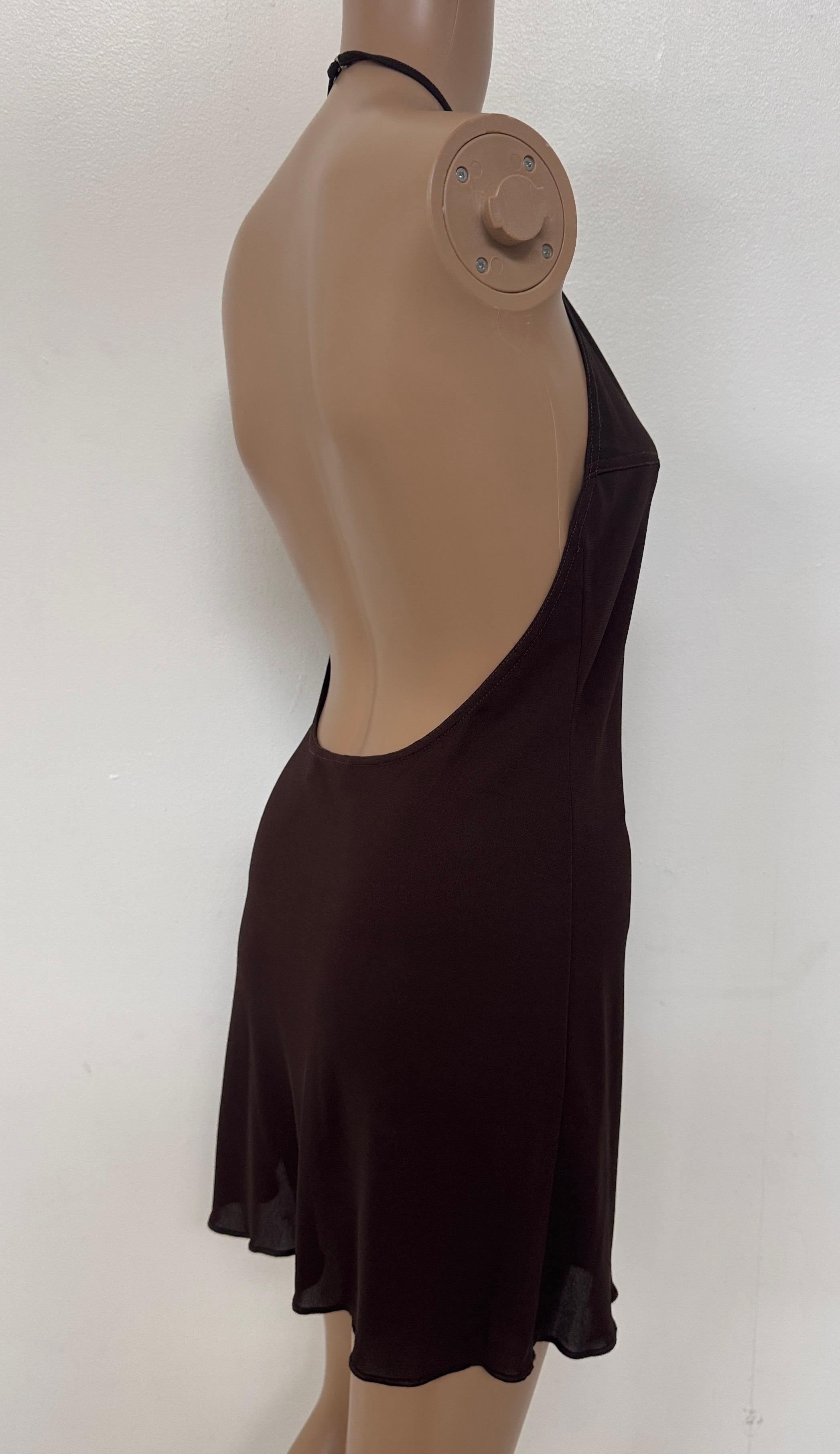 Future Ozbek Minimalist Halter Dress in Chocolate Brown - We pay for import duty in vendita 1