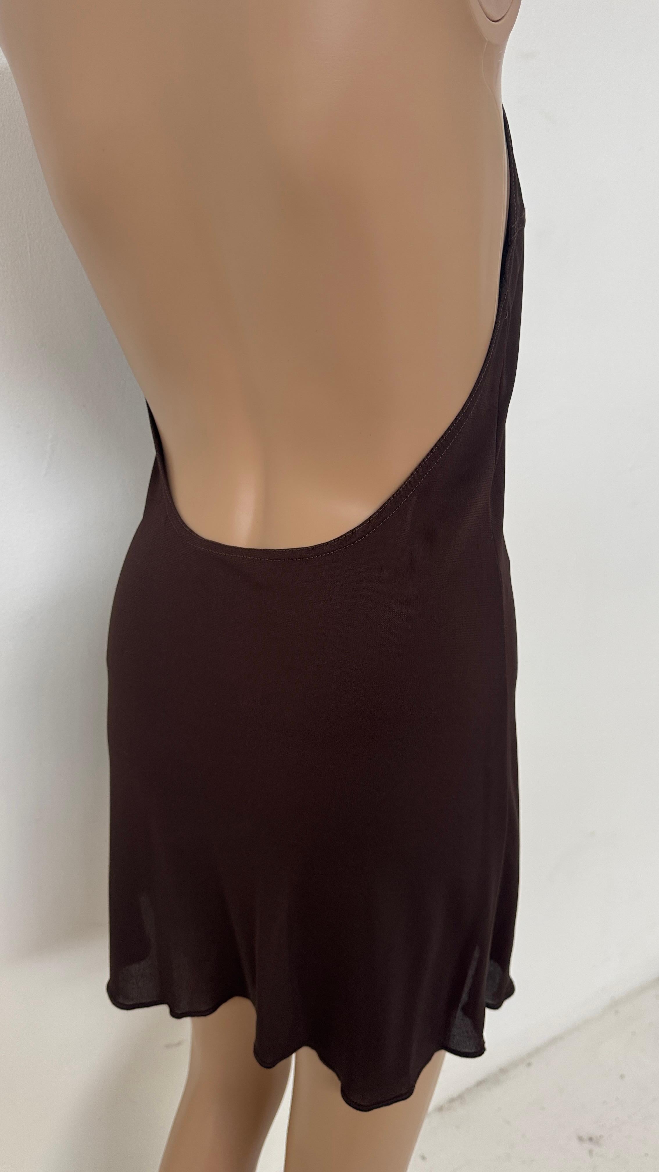 Future Ozbek Minimalist Halter Dress in Chocolate Brown - We pay for import duty in vendita 2