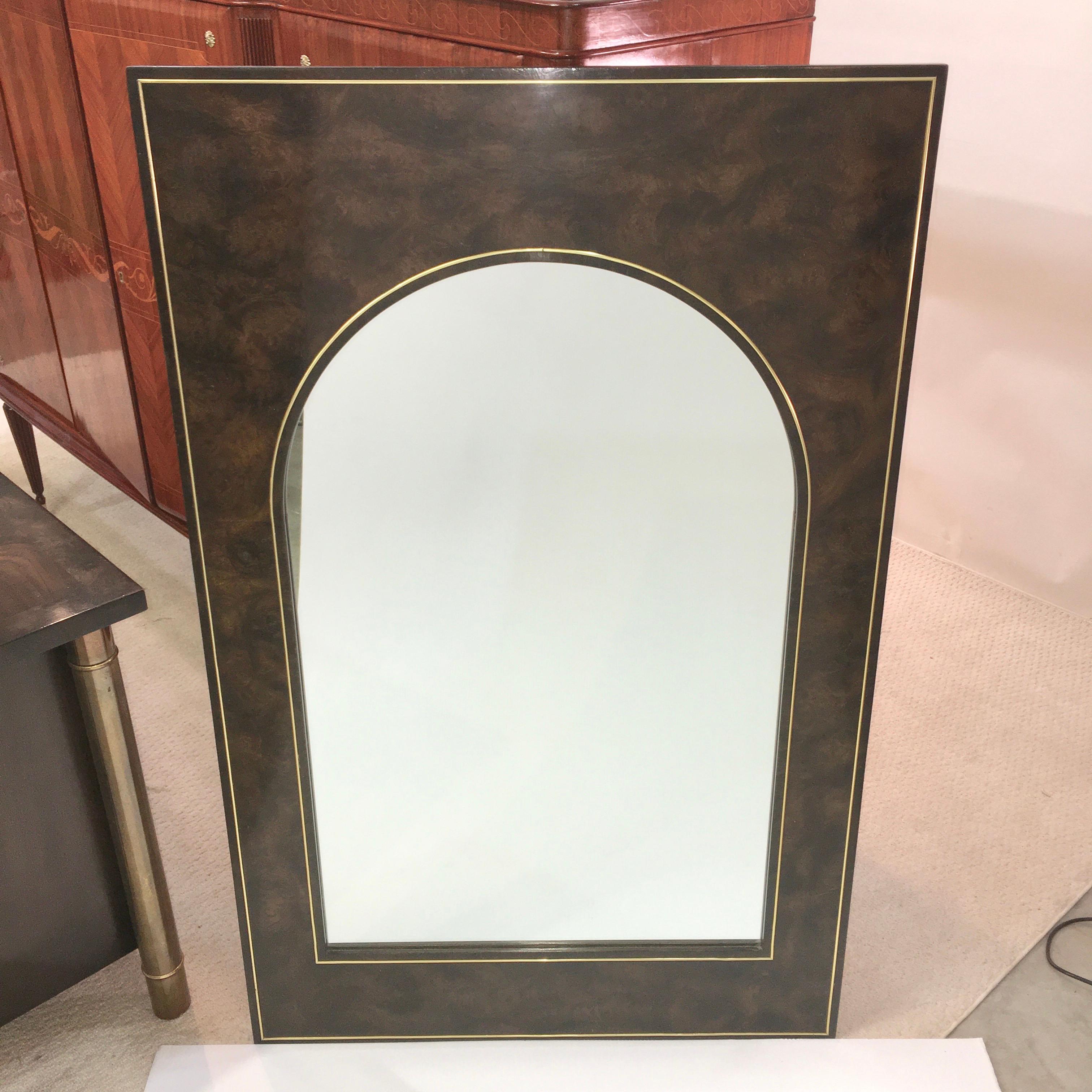 Futurist Arch Form Mirror in Carpathian Elm and Brass by Mastercraft For Sale 1
