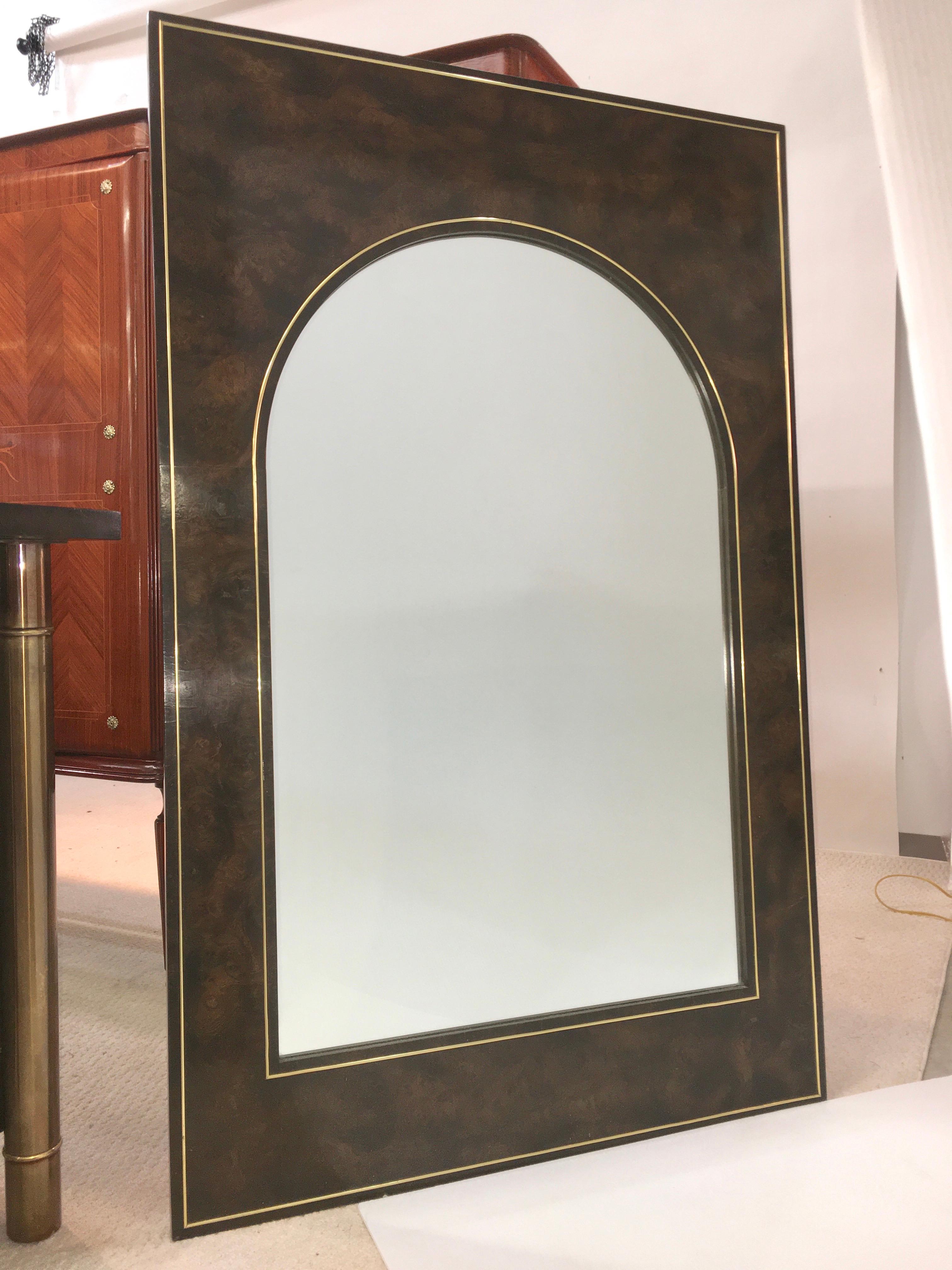 Futurist Arch Form Mirror in Carpathian Elm and Brass by Mastercraft For Sale 2