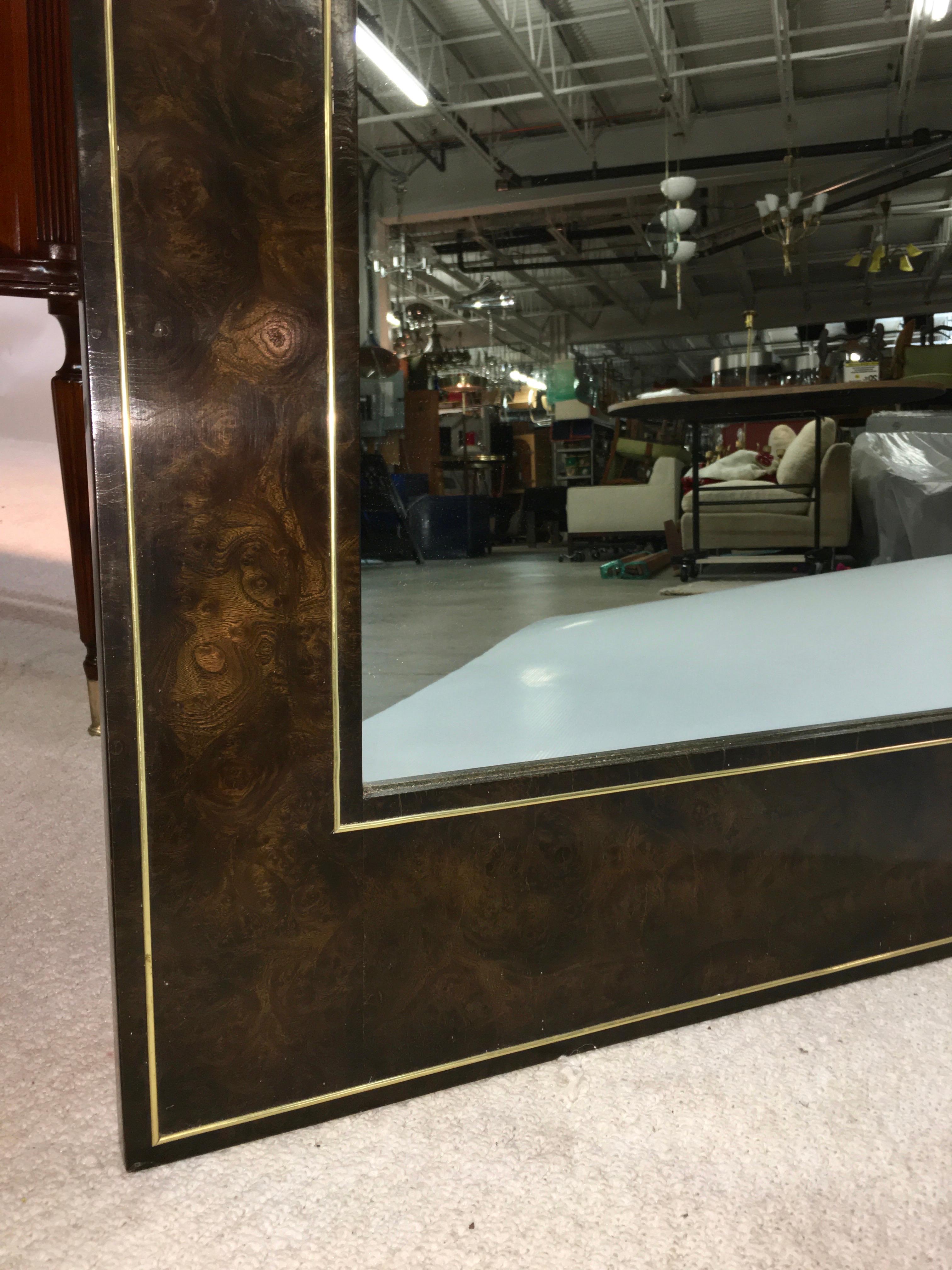 American Futurist Arch Form Mirror in Carpathian Elm and Brass by Mastercraft For Sale